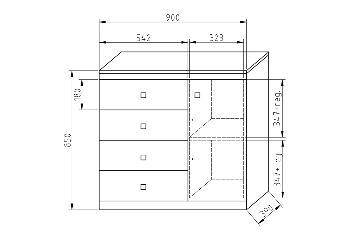 Komoda Gold 90 cm Komoda jednodveřová se čtyřmi zásuvkami Gold