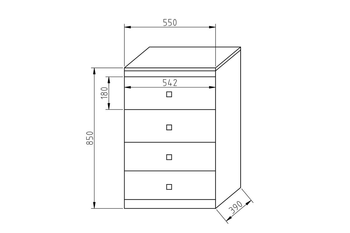 Komoda Gold 55 cm se zásuvkami Komoda se čtyřmi zásuvkami úzká Gold 