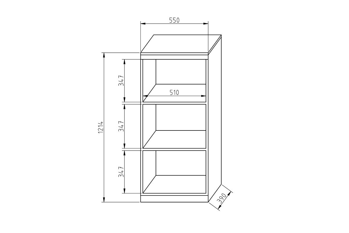Nízký otevřený regál Gold 55 cm Regál otwarty se třemi  wnekami Gold 