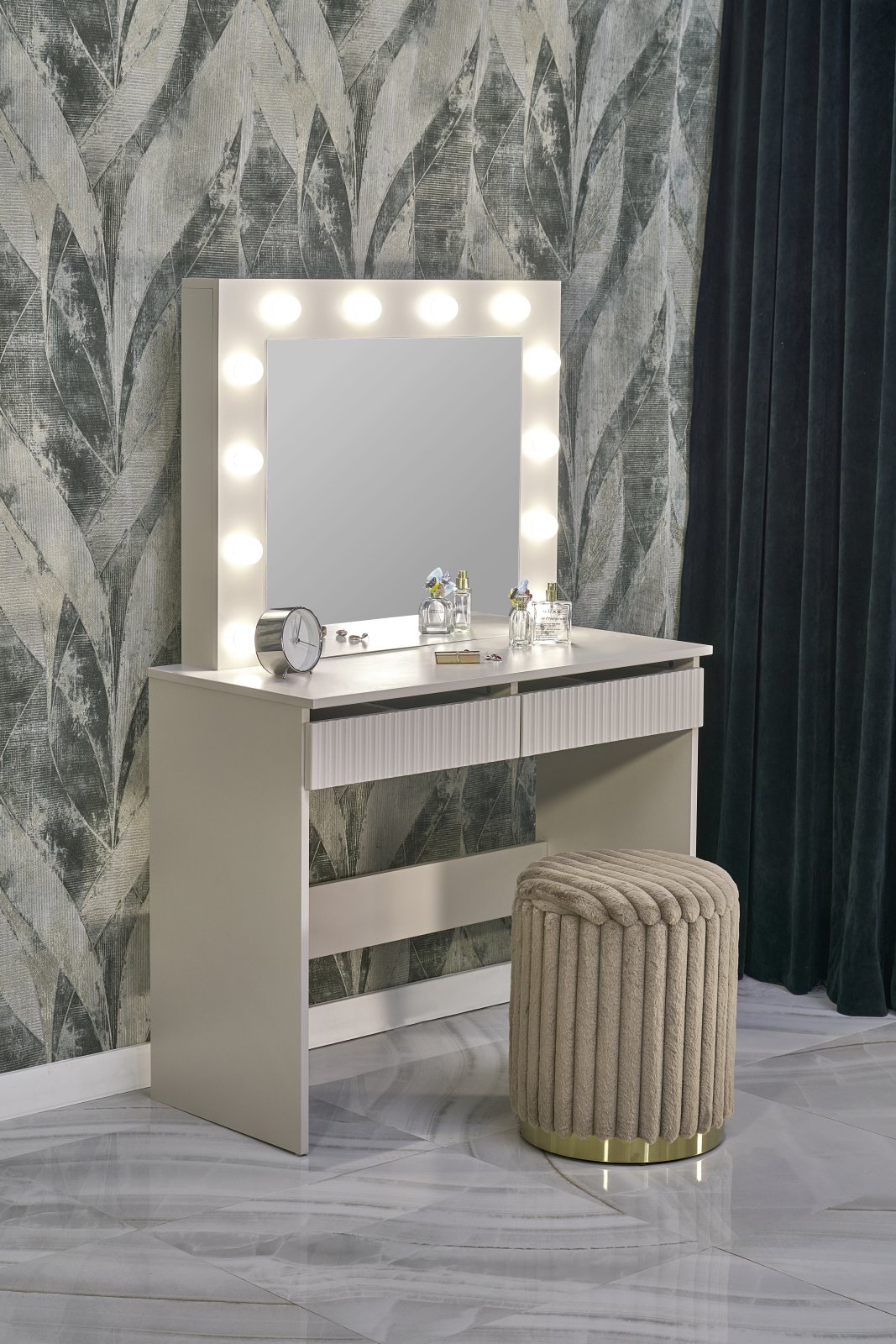 Toaletní stolek Velinio 95 cm s LED zrcadlem – kašmírová hollywood 2 Toaletní stolek kašmír (2p=1szt)