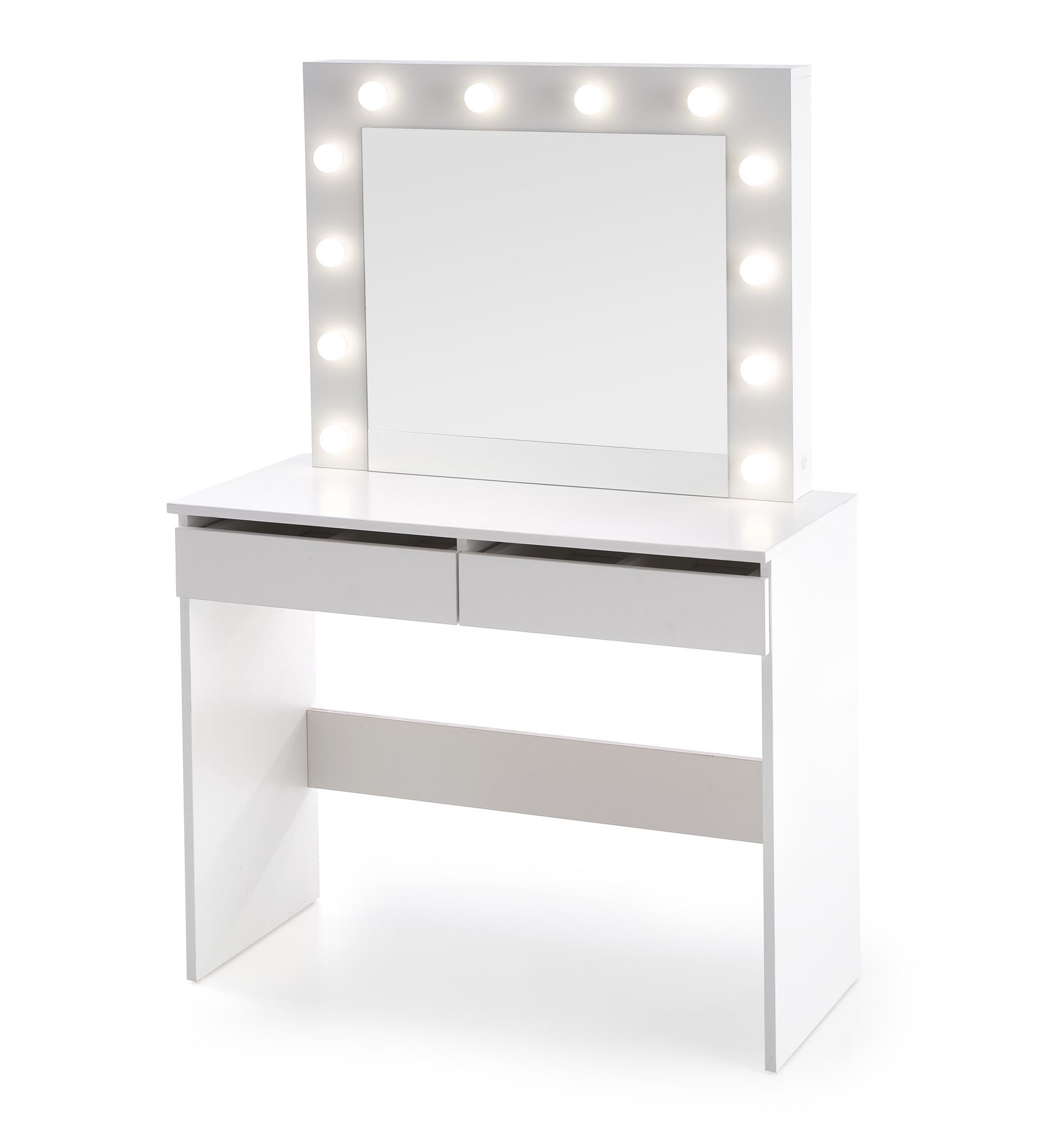 Moderný toaletný stolík Hollywood 95 cm s osvetlením - biela toaletka z szufladami