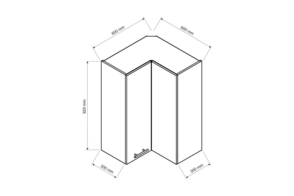 Rohová závěsná skříňka Irma WRN/92 P/L Skříňka - rozměry