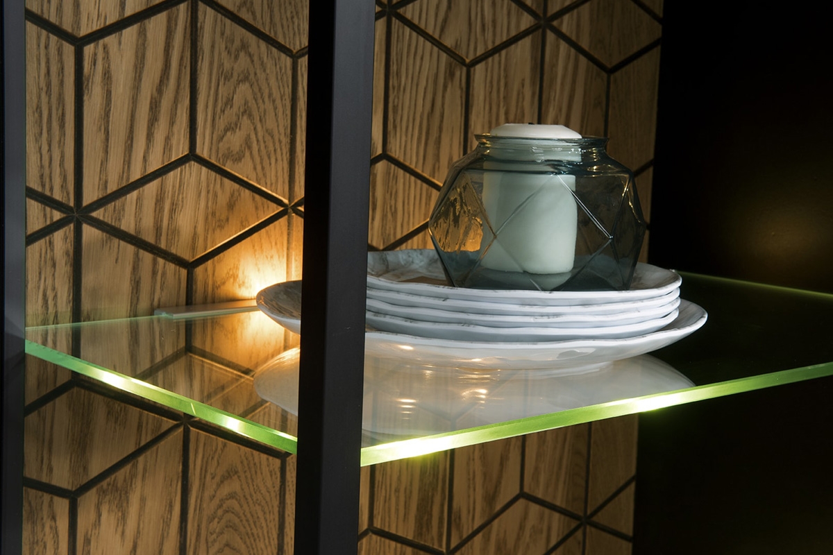 Vitrína Mosaic 10  jednodveřová levá jednodveřová Vitrína Mosaic 10 Levostranná 67 cm - Dub medový / Černý mat