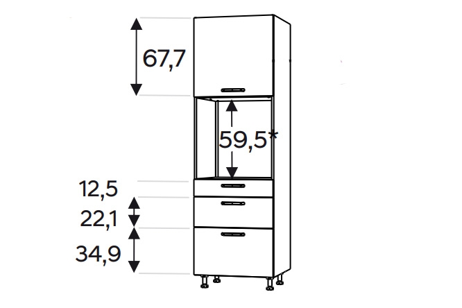 Vysoká kuchyňská skříňka Kammono F11 SDP60SS3/71 se zásuvkami pro vestavnou troubu KAMMONO F11 SDP60SS3/71 - regál kuchenny s zásuvkami do zabudowy piekarnika