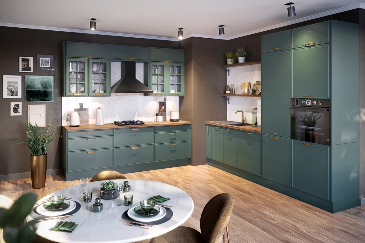 Dolní kuchyňská skříňka Kammono F D40.1 – 1dveřová Kuchyně Kammono F8 aranzacja - Barevný odstín Mořský 