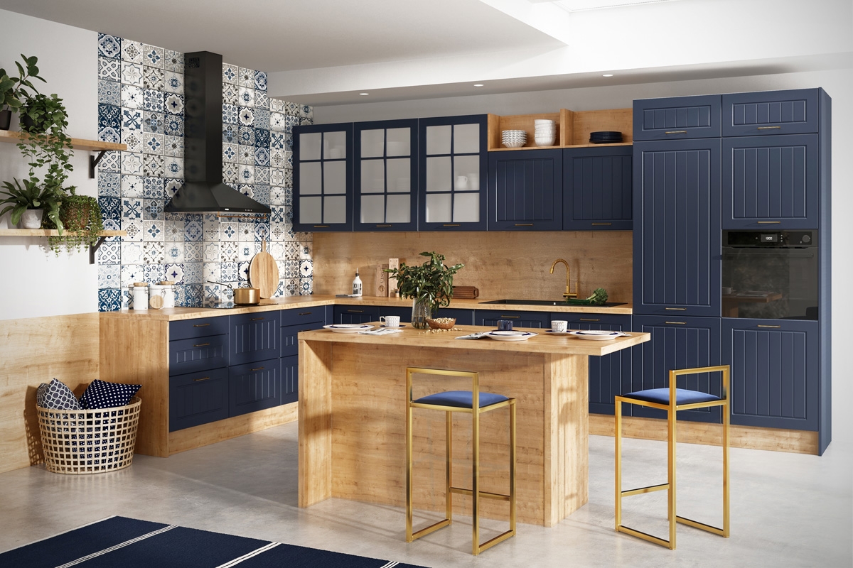 Dolní kuchyňská skříňka Kammono F DZ60 – dvoudveřová pod dřez Kuchyně Kammono F7 aranzacja - Barevný odstín Námořnická modrá 