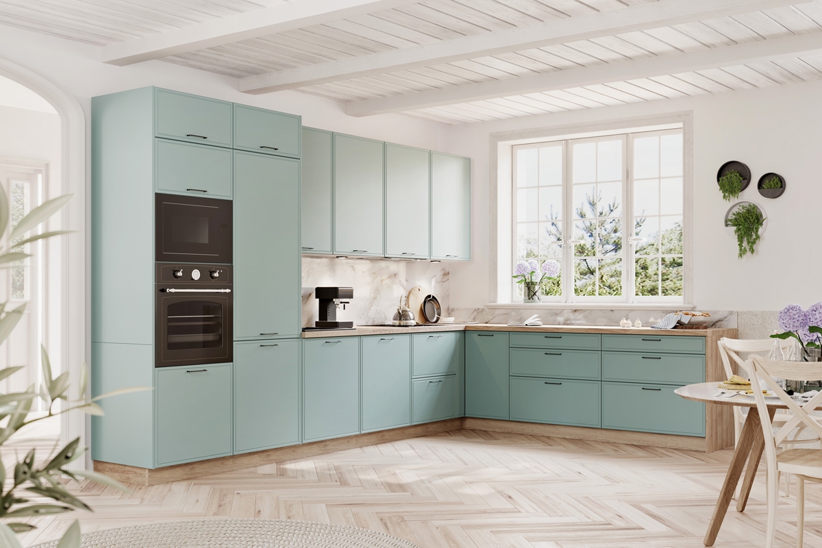 Spodná kuchynská skrinka Kammono F DZ90 dvojdverová pod drez Kuchyňa Kammono F8 vizualizácia - Farebné prevedenie Fiord