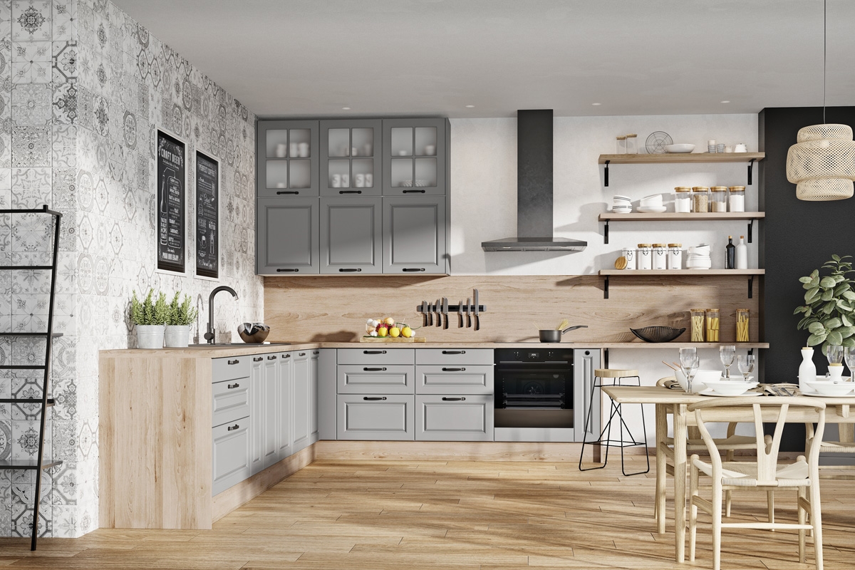 Čelní panel Kammono F FZMYW60 – pro myčku 60 cm s plným krytím Kuchyně Kammono F4 aranzacja - Barevný odstín šedá 