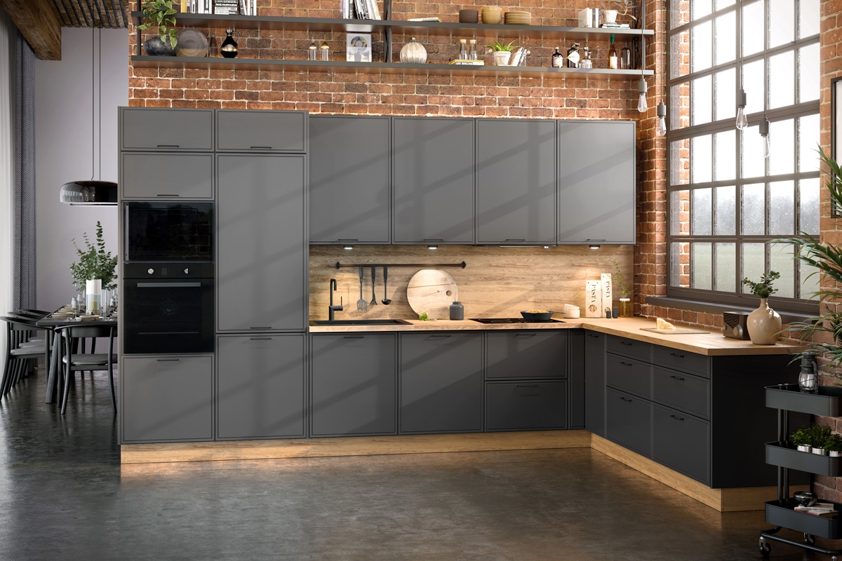 Čelní panel Kammono F FZMYW60 – pro myčku 60 cm s plným krytím Kuchyně Kammono F8 aranzacja - Barevný odstín Bazalt 