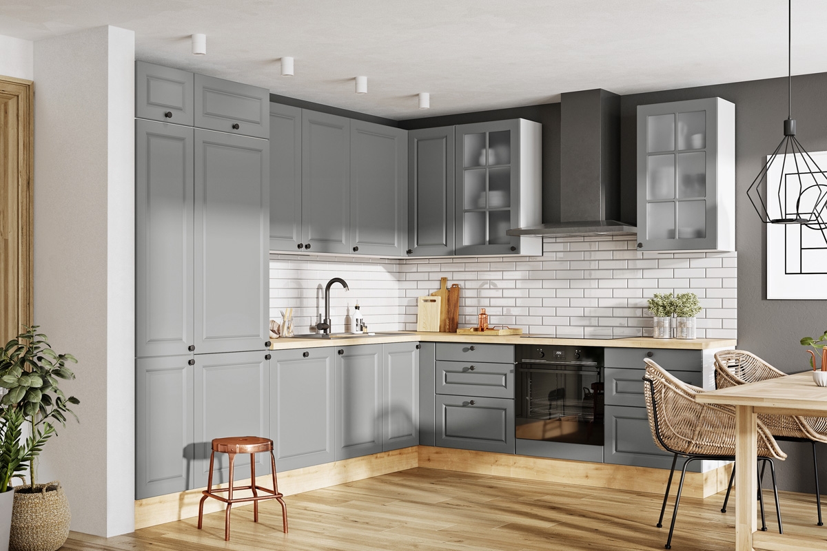 Rohová horní kuchyňská skříňka Kammono F WRP60/90 – dvoudveřová Kuchyně Kammono F4 aranzacja - Barevný odstín šedá 