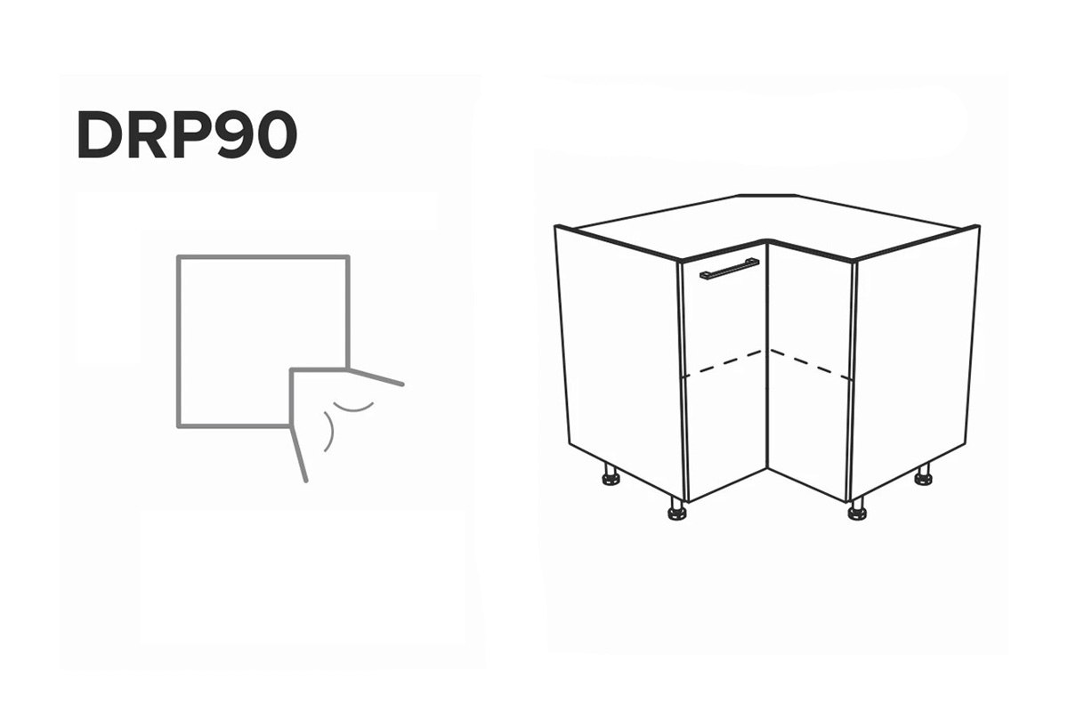 KAMMONO P2 DRP90 - Skrinka Kuchynská rohová dvojdverová KAMMONO P2 DRP90 - otwieranie drzwi 