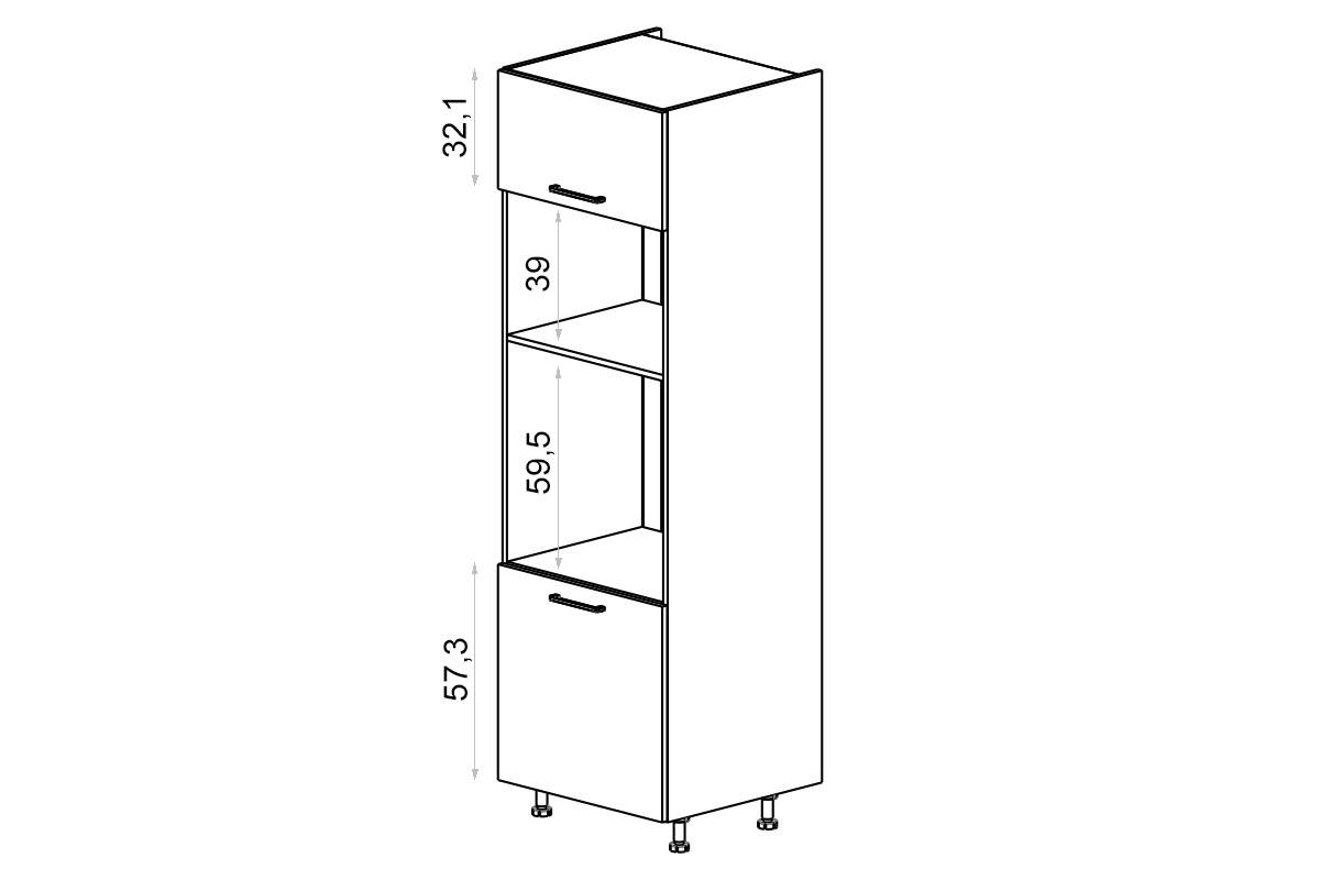 Vysoká kuchyňská skříň Kammono K2 SPM60 pro vestavbu trouby a mikrovlnné trouby KAMMONO SPM60 - vysoká skříňka pro zabudowy piekarnika i mikrofalowki - P2 i K2 BLACK