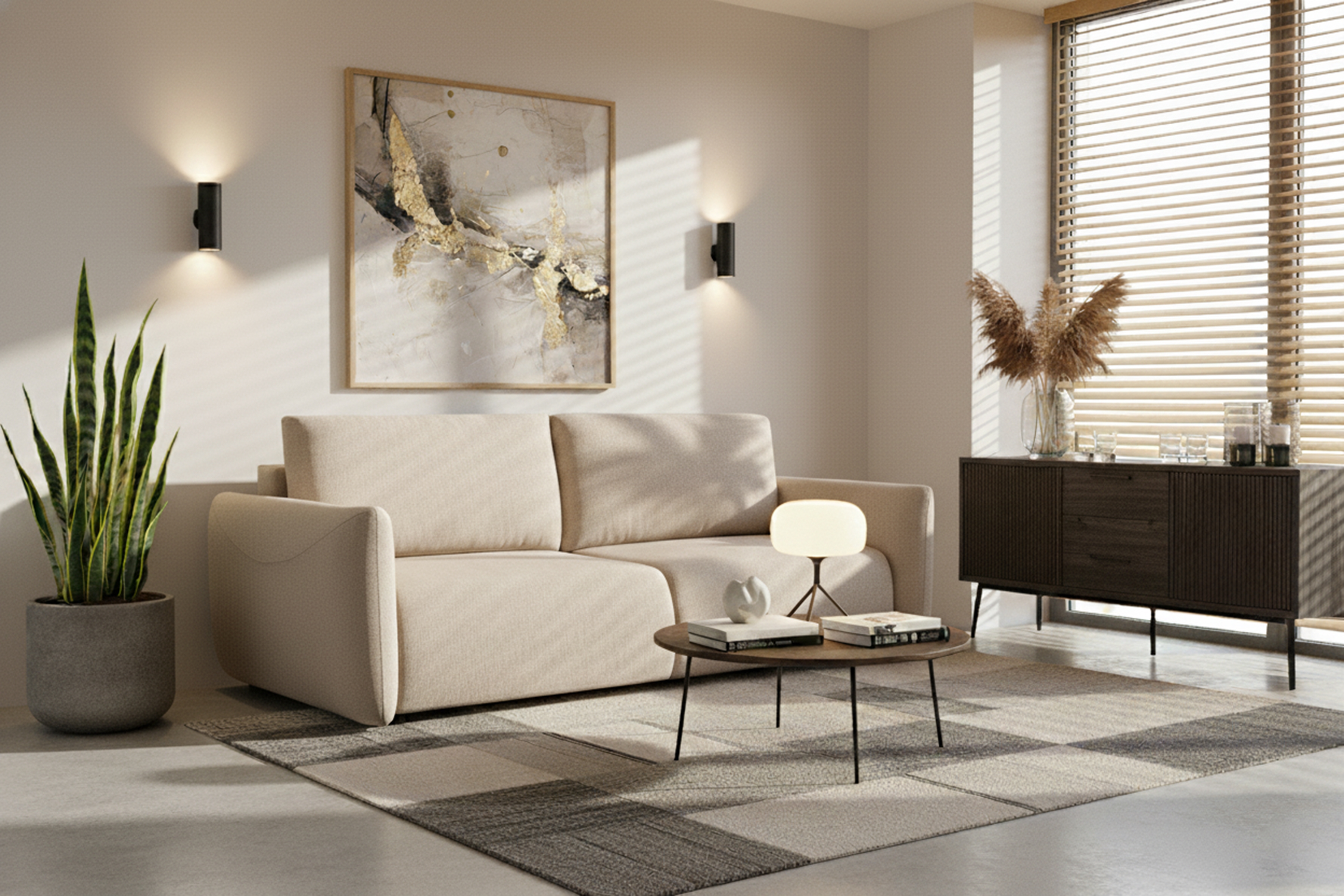 Rozkládací pohovka Calma - béžová Curio 09 Pohovka Calma rozkladana - béžová Pletenina hydrofobowa Curio 09