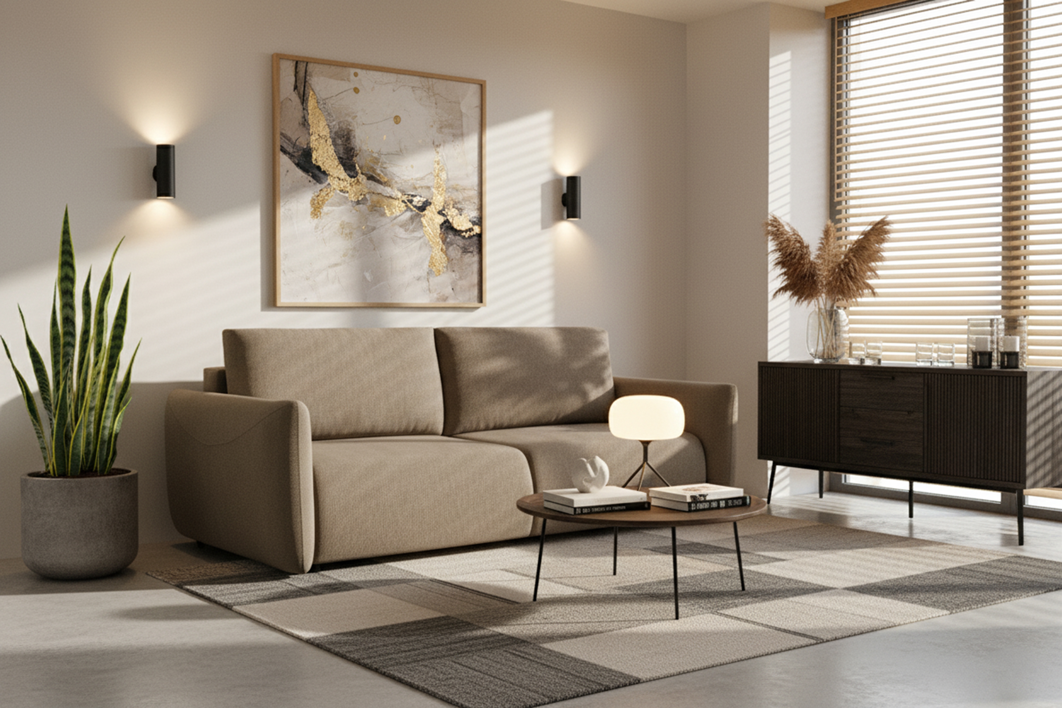 Rozkládací pohovka Calma - hnědá Curio 20 Pohovka Calma rozkladana - hnědá Pletenina hydrofobowa Curio 20 