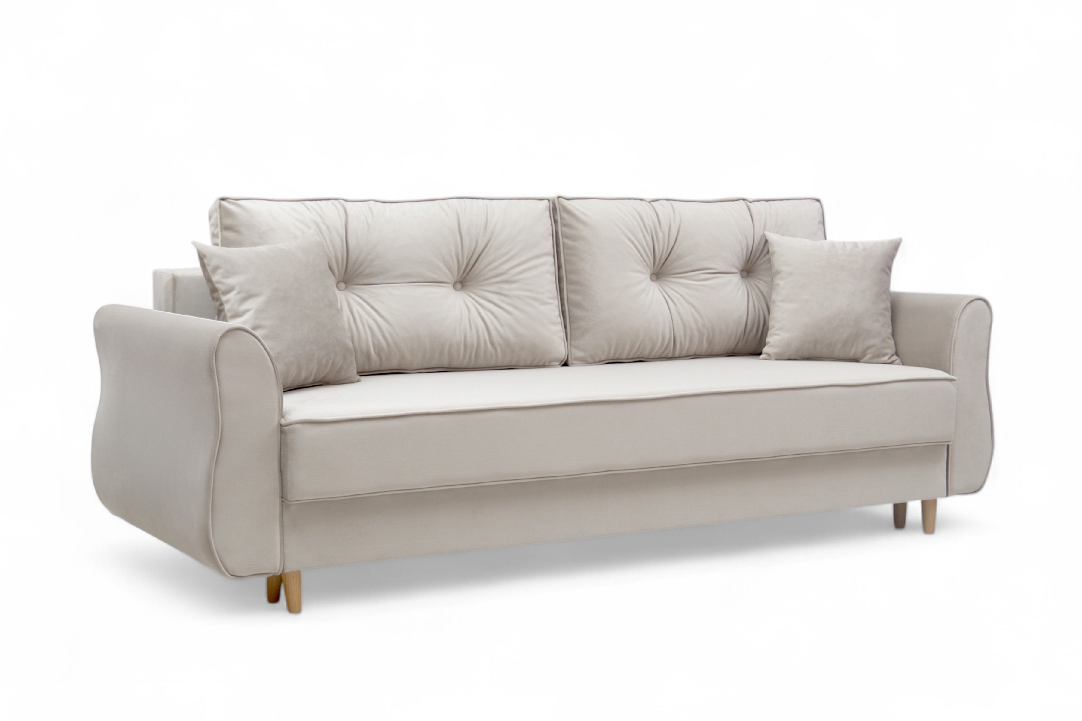 Rozkládací pohovka Carla - krémový samet Velluto 1 / nožky buk Pohovka Carla rozkládací - Krémový samet Velluto 1 / buk 