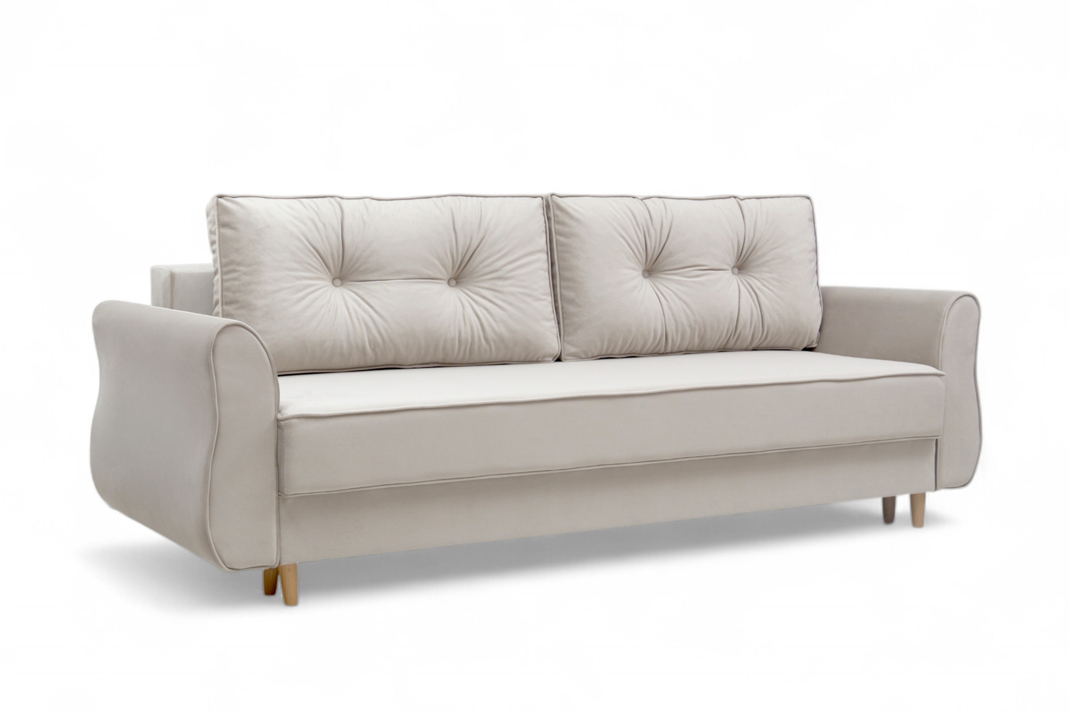 Rozkládací pohovka Carla - krémový samet Velluto 1 / nožky buk Pohovka Carla rozkládací - Krémový samet Velluto 1 / buk 