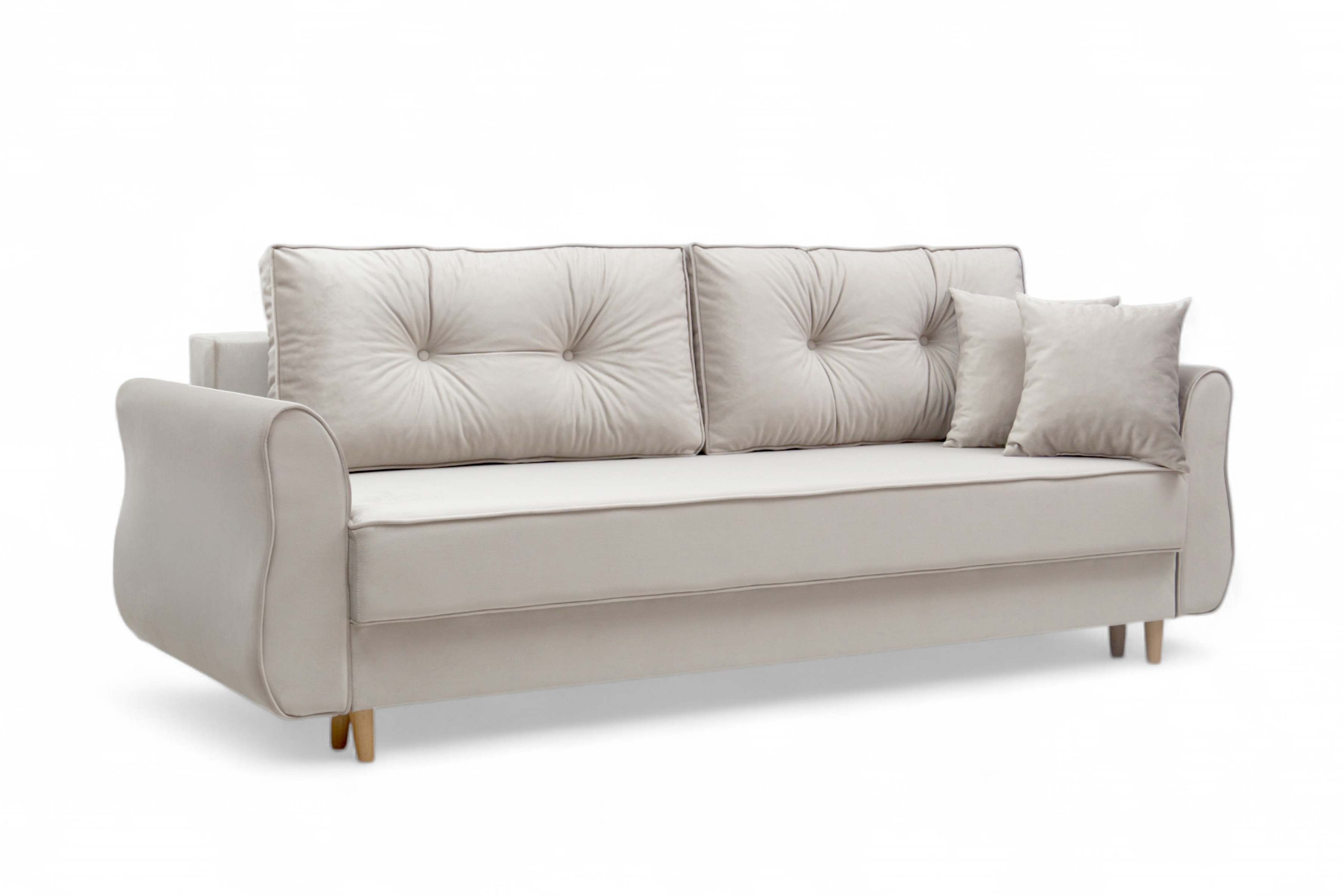 Rozkládací pohovka Carla - krémový samet Velluto 1 / nožky buk Pohovka Carla rozkládací - Krémový samet Velluto 1 / buk 