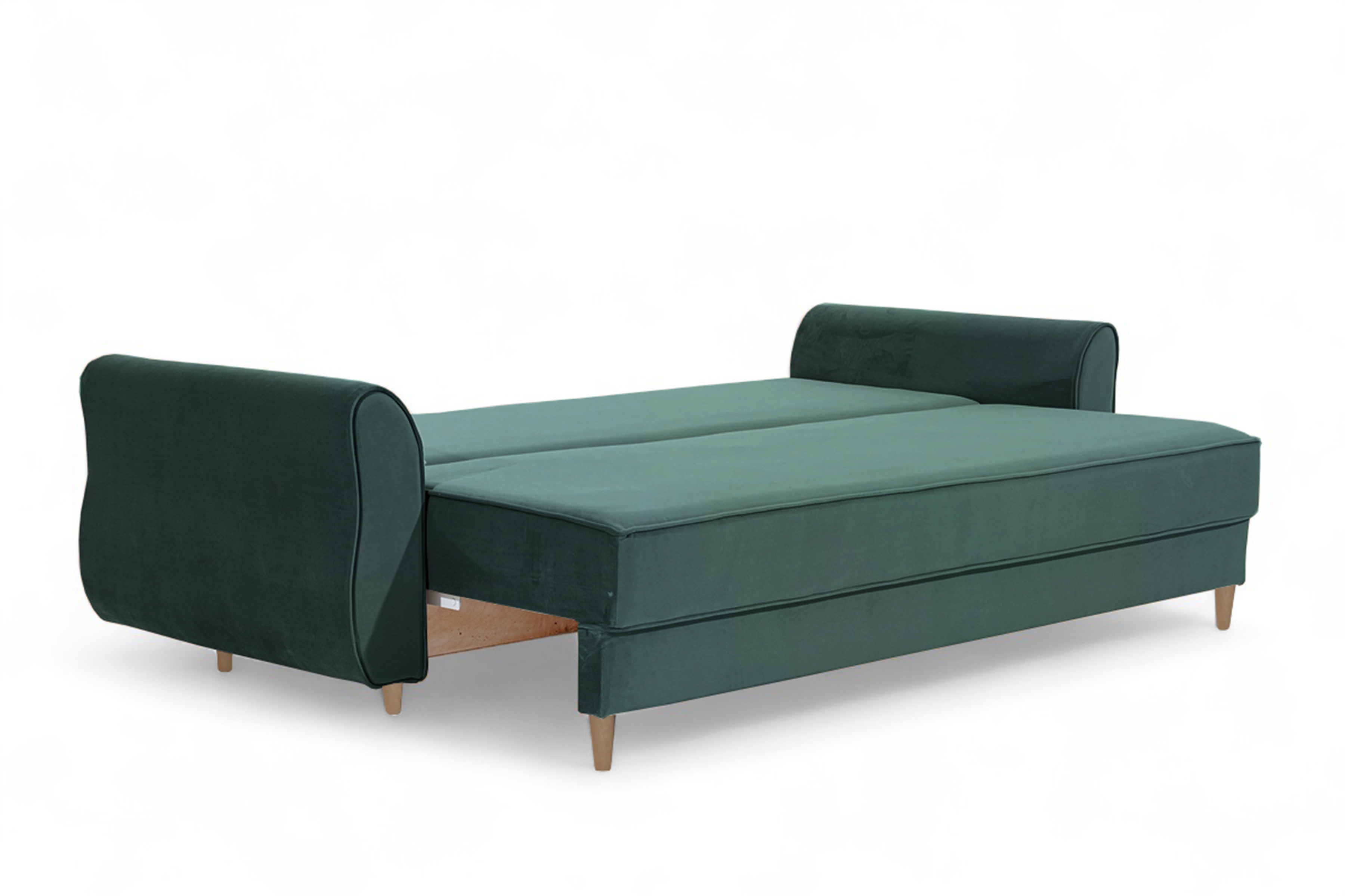 Rozkládací pohovka Carla - zelený samet Velluto 27 / nožky buk Pohovka Carla rozkládací - zelená samet Velluto 27 Jungle Green / buk 