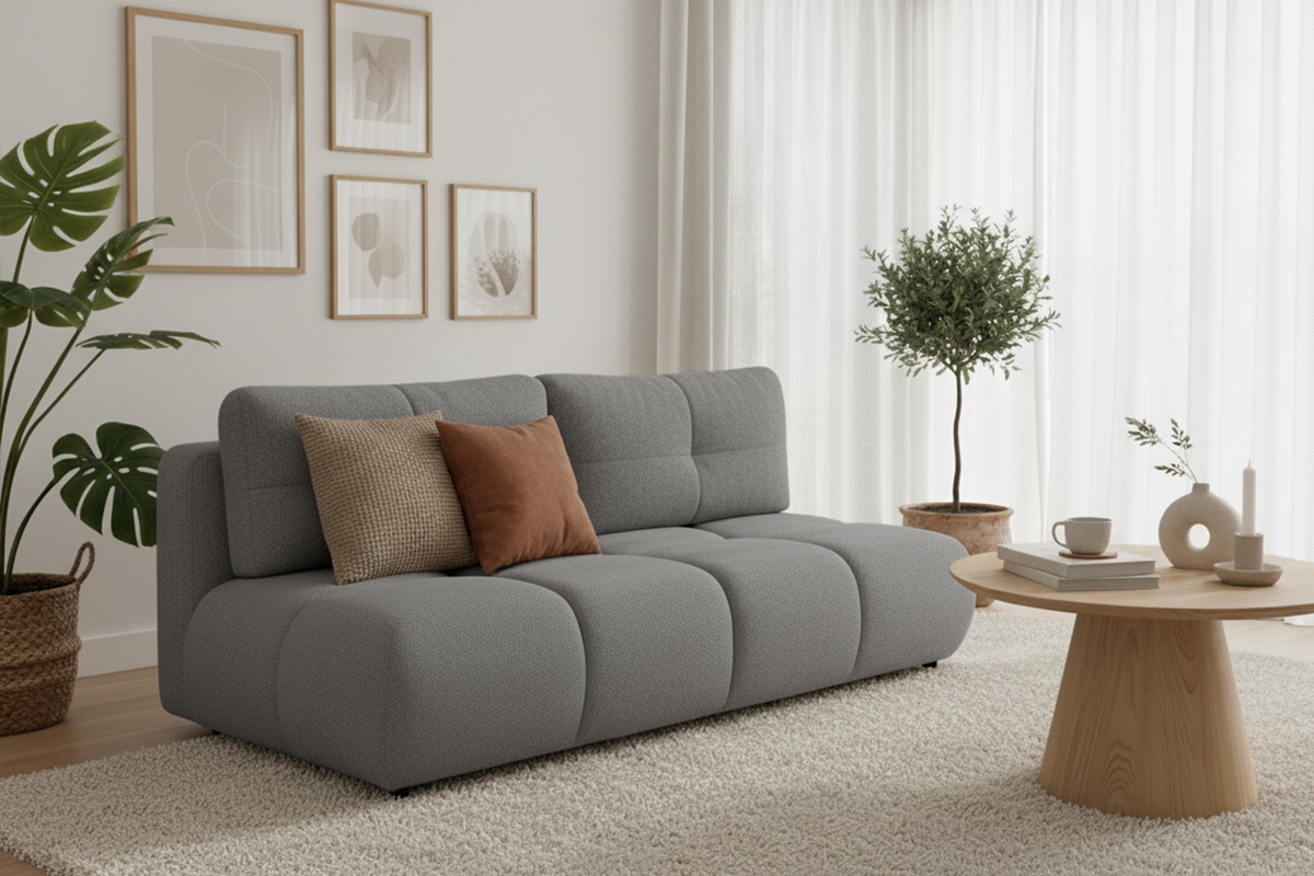 Pohovka Lerio s rozkládací funkcí - světle šedá hydrofobní tkanina Blur 18 Pohovka Lerio rozkládací - jasno šedá Pletenina hydrofobowa Blur 18