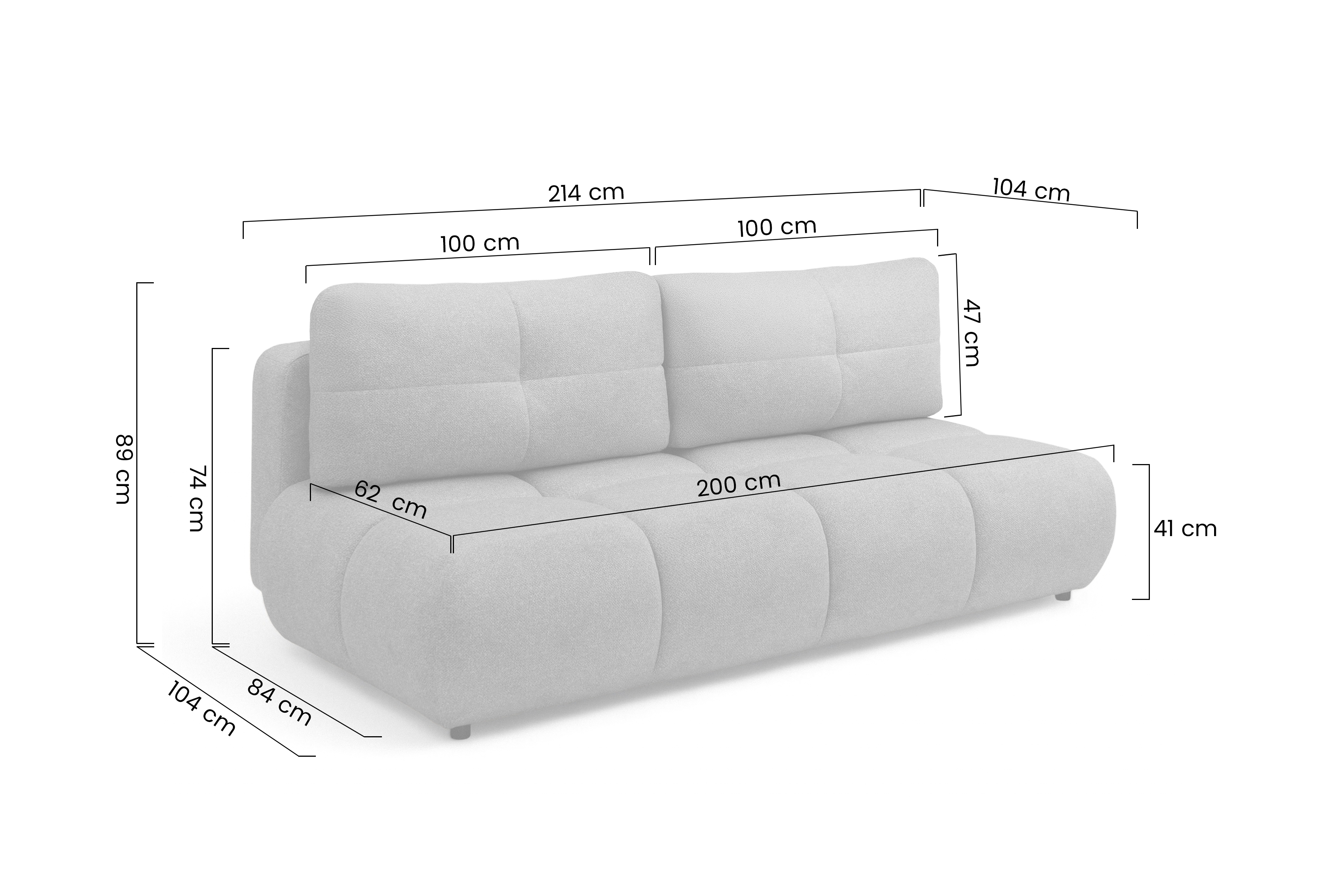 Pohovka Lerio s rozkládací funkcí - světle šedá hydrofobní tkanina Blur 18 Pohovka Lerio rozkládací - jasno šedá Pletenina hydrofobowa Blur 18