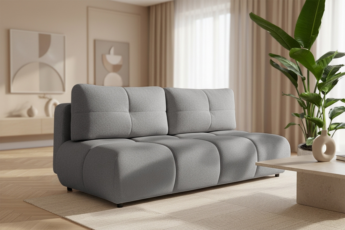 Pohovka Lerio s rozkládací funkcí - světle šedá hydrofobní tkanina Blur 18 Pohovka Lerio rozkládací - jasno šedá Pletenina hydrofobowa Blur 18