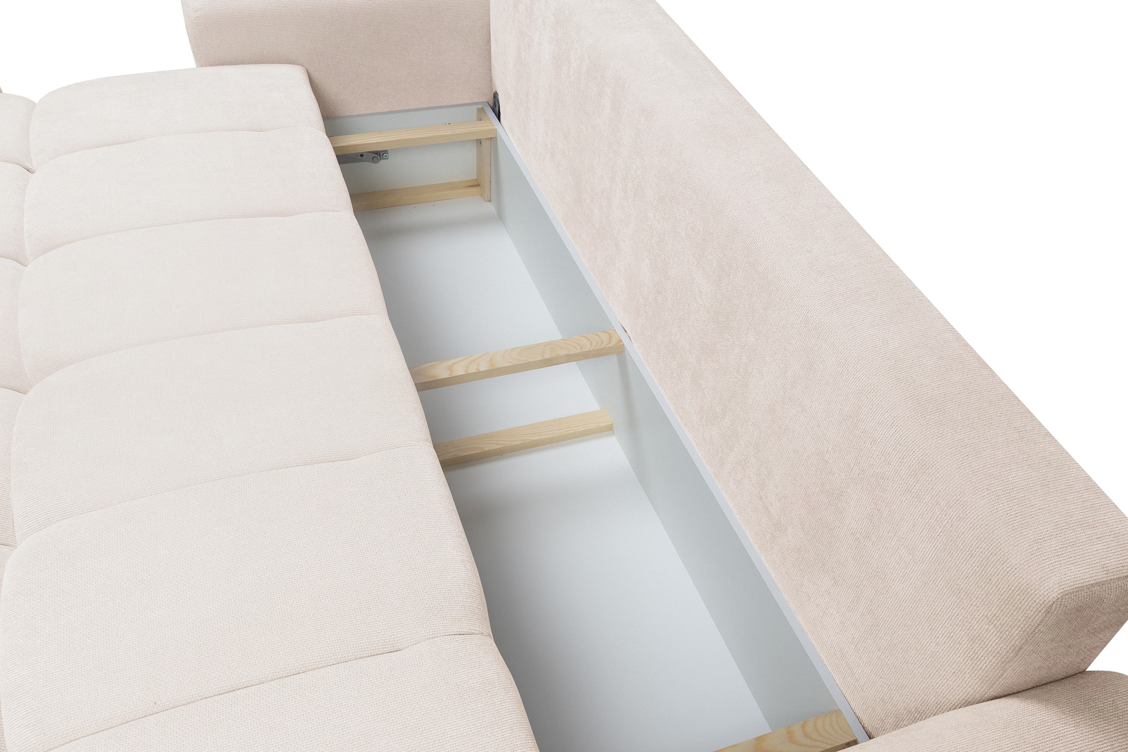 Rozkládací pohovka Lutario s funkcí spánku - béžová hydrofobní tkanina Venice 2026 Pohovka Lutario rozkládací - béžová plecionka hydrofobowa Venice 2026