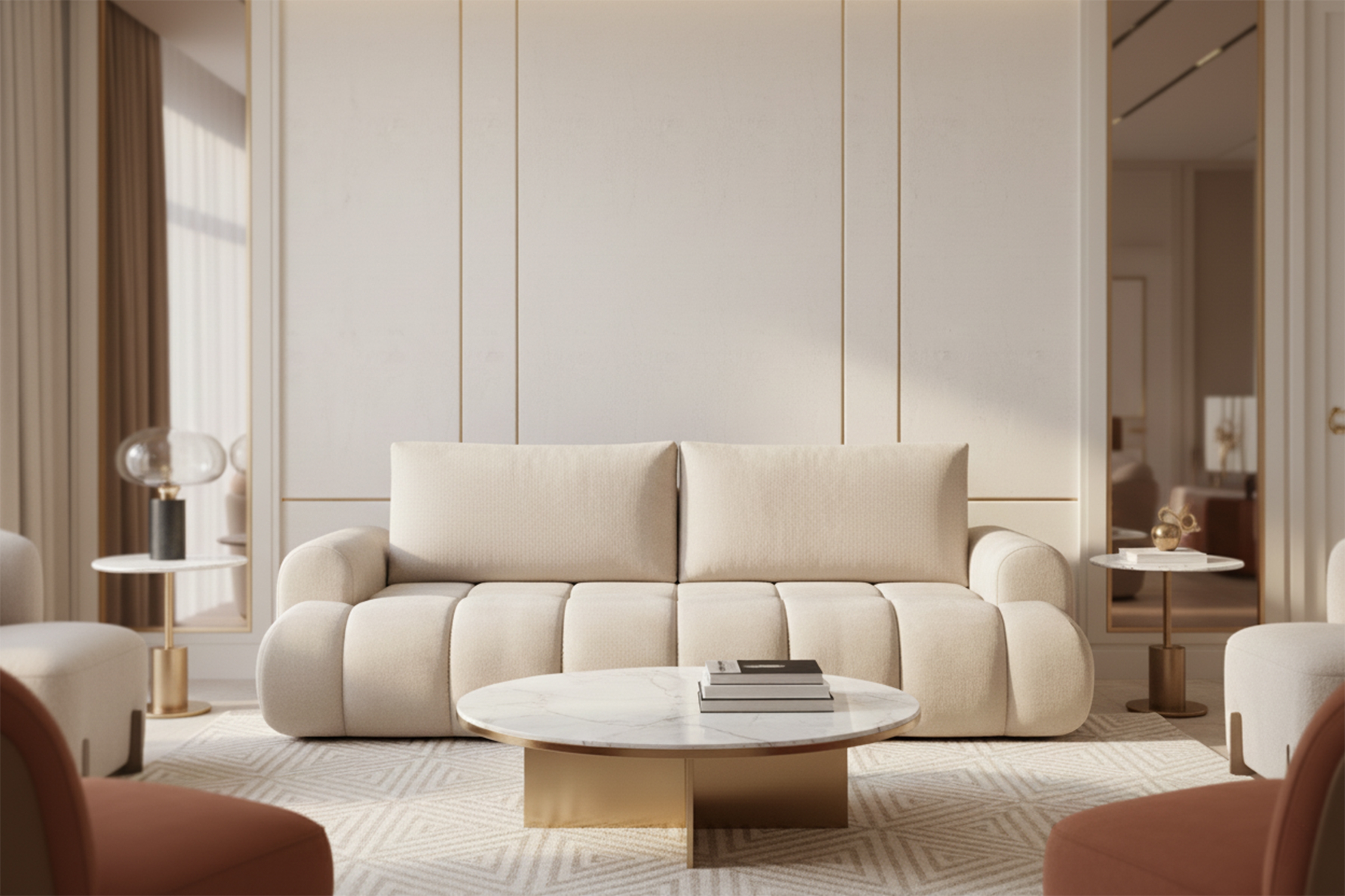 Rozkládací pohovka Lutario s funkcí spánku - béžová hydrofobní tkanina Venice 2026 Pohovka Lutario rozkládací - béžová plecionka hydrofobowa Venice 2026