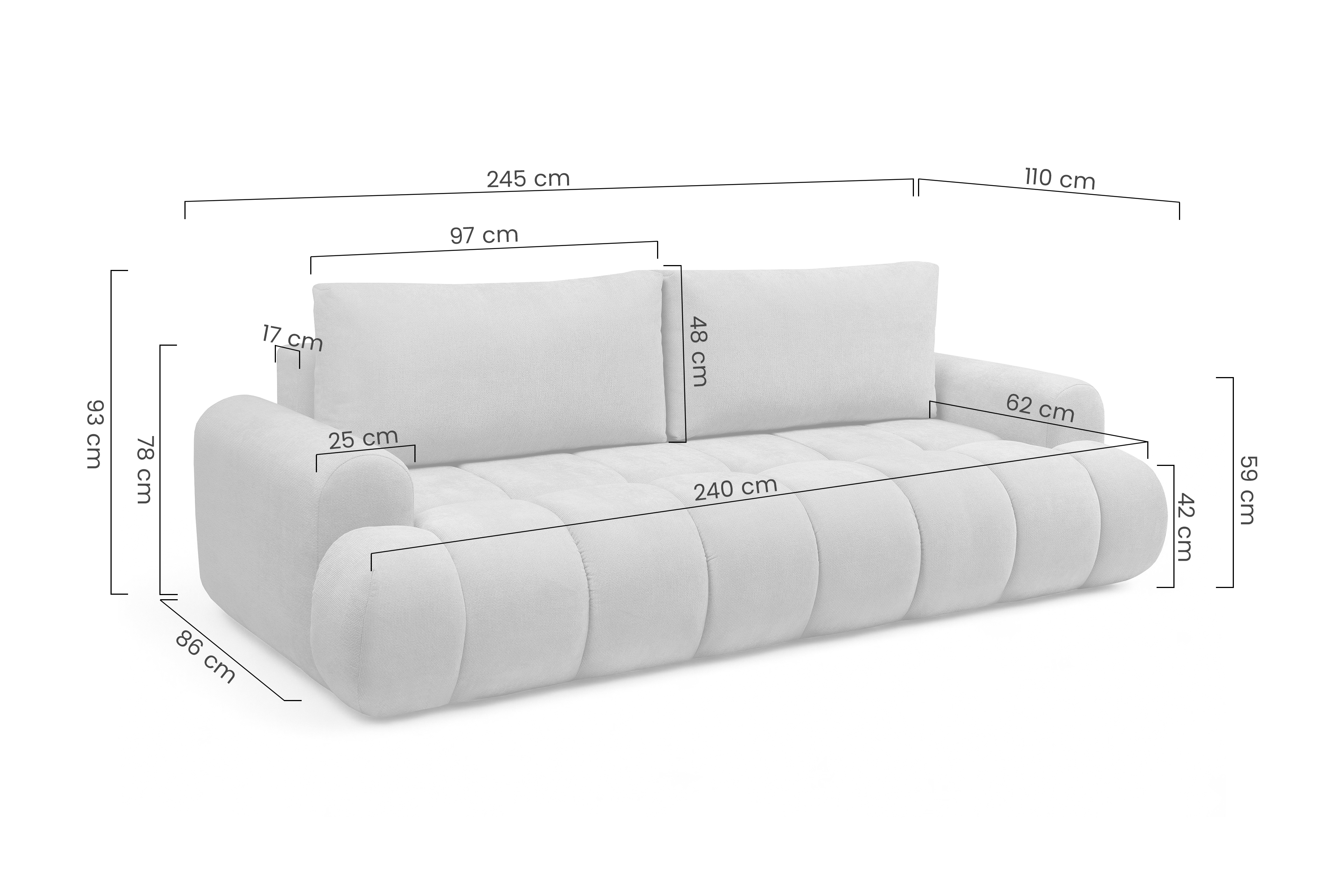 Rozkladacia pohovka Lutario s funkciou spania - tmavosivá hydrofóbna pletenina Venice 2021 Pohovka Lutario s funkciou spánku - ciemnoszara plecionka hydrofobowa Venice 2021