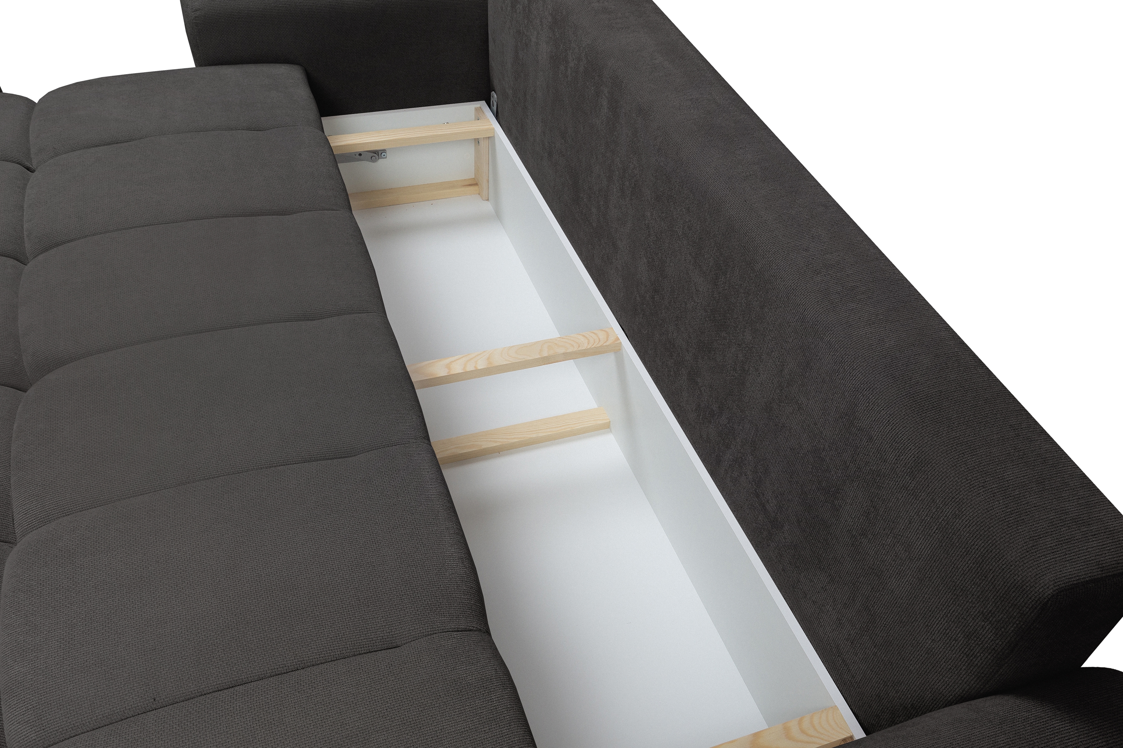 Rozkladacia pohovka Lutario s funkciou spania - tmavosivá hydrofóbna pletenina Venice 2021 Pohovka Lutario s funkciou spánku - ciemnoszara plecionka hydrofobowa Venice 2021
