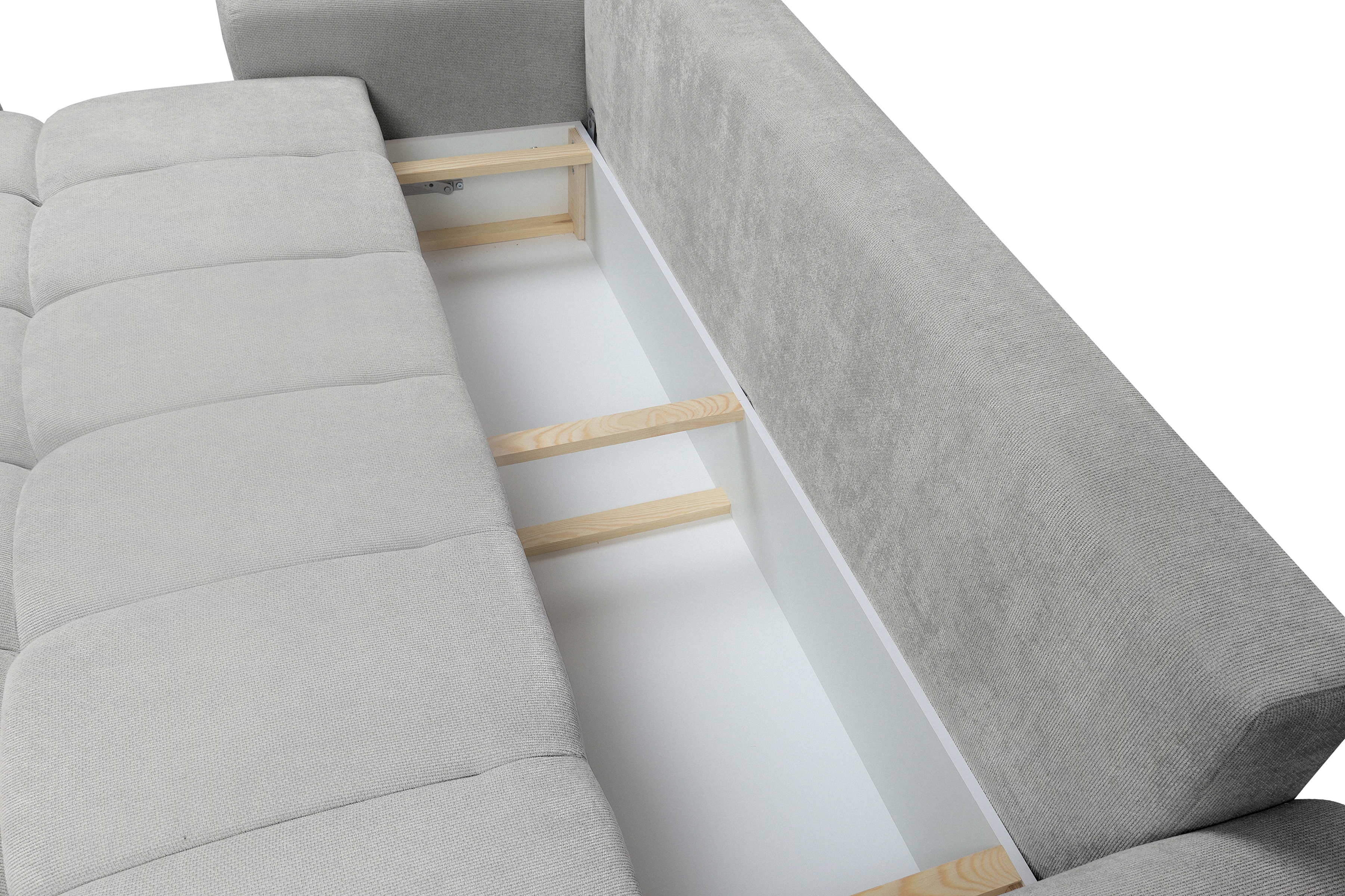 Rozkládací pohovka Lutario s funkcí spánku - šedá hydrofobní tkanina Venice 2023 Pohovka Lutario rozkládací - šedá plecionka hydrofobowa Venice 2023