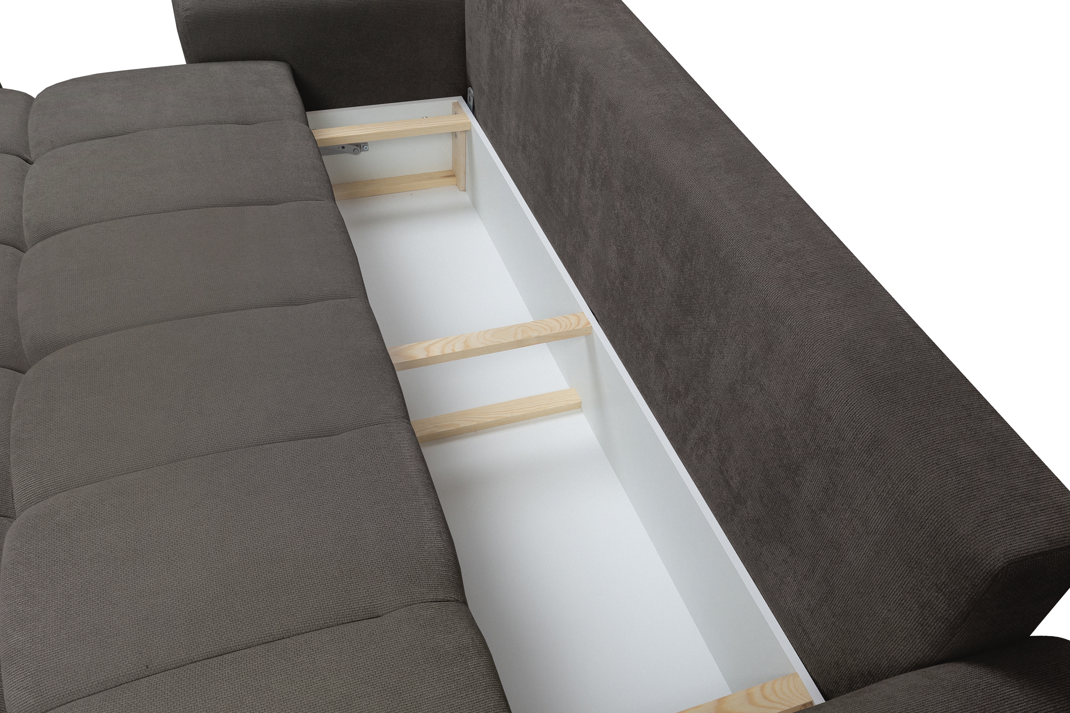 Rozkladacia pohovka Lutario s funkciou spania - sivohnedá pletenina hydrofóbna Venice 2022 Pohovka Lutario s funkciou spánku - szarobrazowa plecionka hydrofobowa Venice 2022