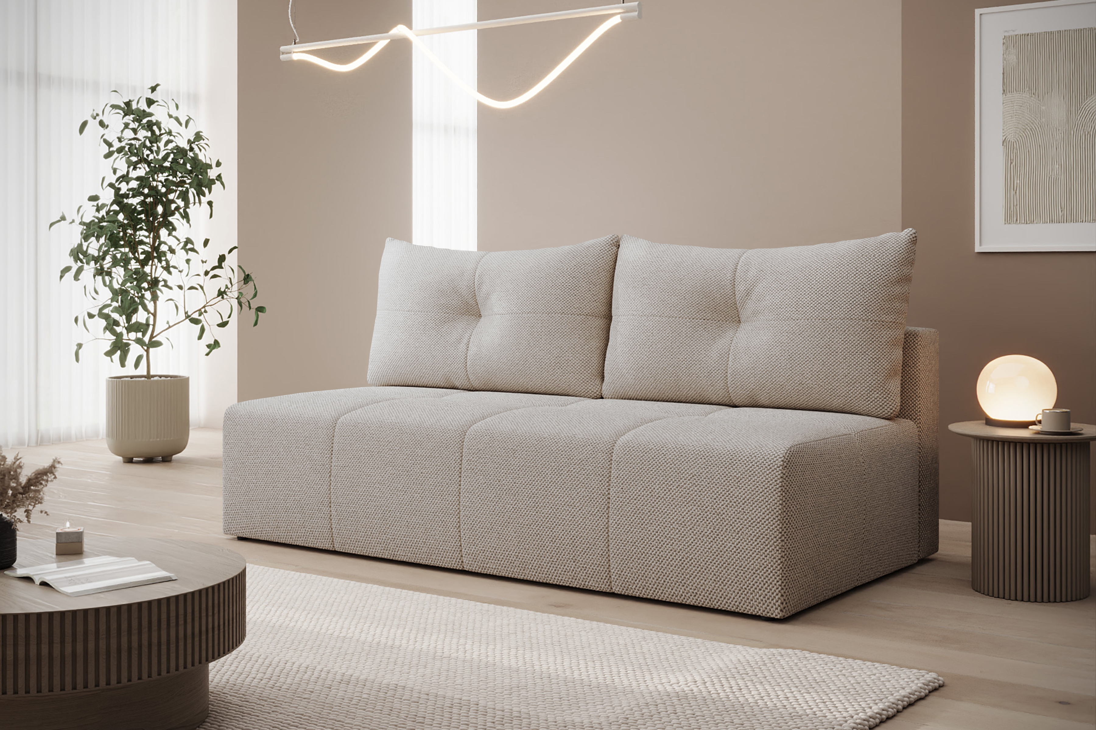 Rozkladacia pohovka Natario s úložným priestorom – béžový šenil Wind 05 Pohovka Natario rozkladana S vnútorným úložným priestorom- béžový šenil Wind 5