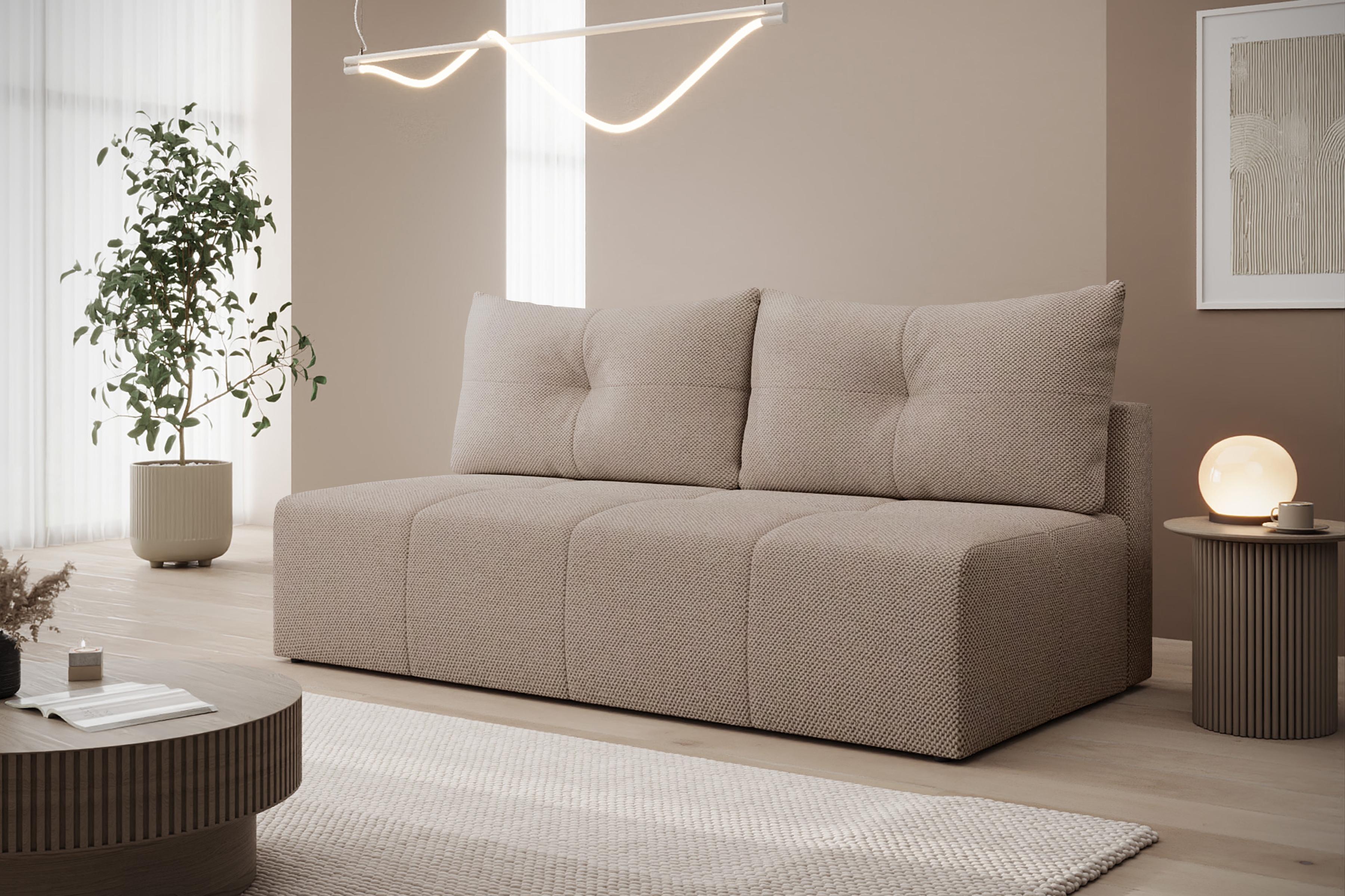 Rozkladacia pohovka Natario s úložným priestorom – tmavobéžový šenil Wind 11 Pohovka Natario rozkladana S vnútorným úložným priestorom- tmavý béžový šenil Wind 11