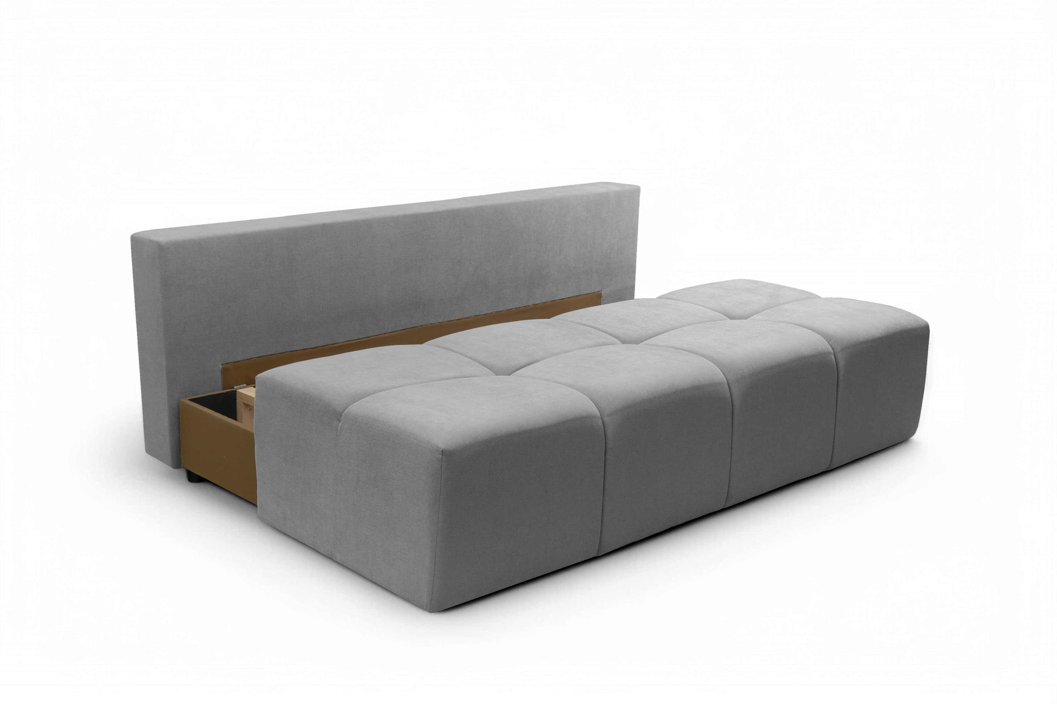 Rozkladacia pohovka Natario s úložným priestorom – sivý šenil Wind 90 Pohovka Natario rozkladana S vnútorným úložným priestorom- šedý šenil Wind 90