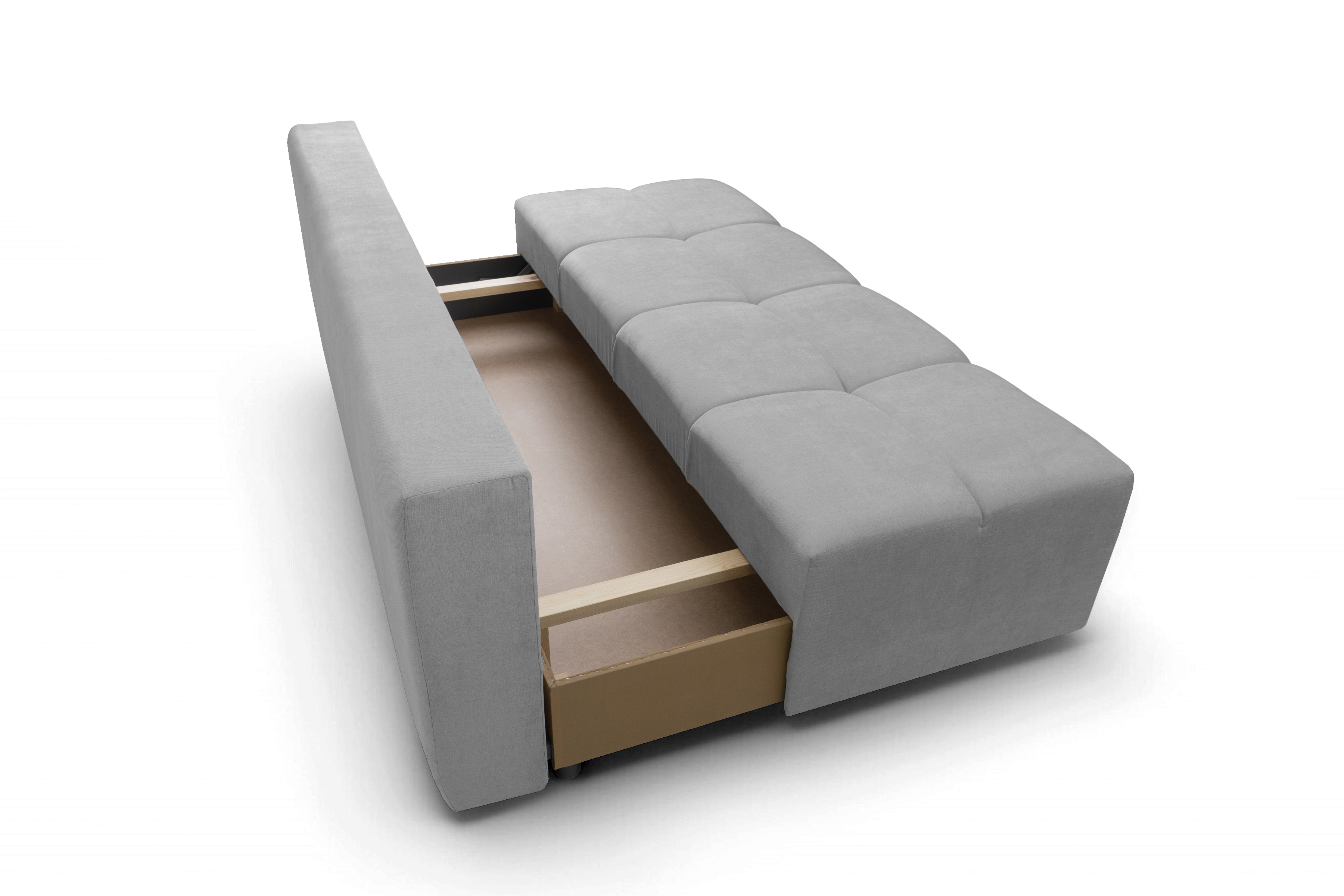 Rozkladacia pohovka Natario s úložným priestorom – sivý šenil Wind 90 Pohovka Natario rozkladana S vnútorným úložným priestorom- šedý šenil Wind 90