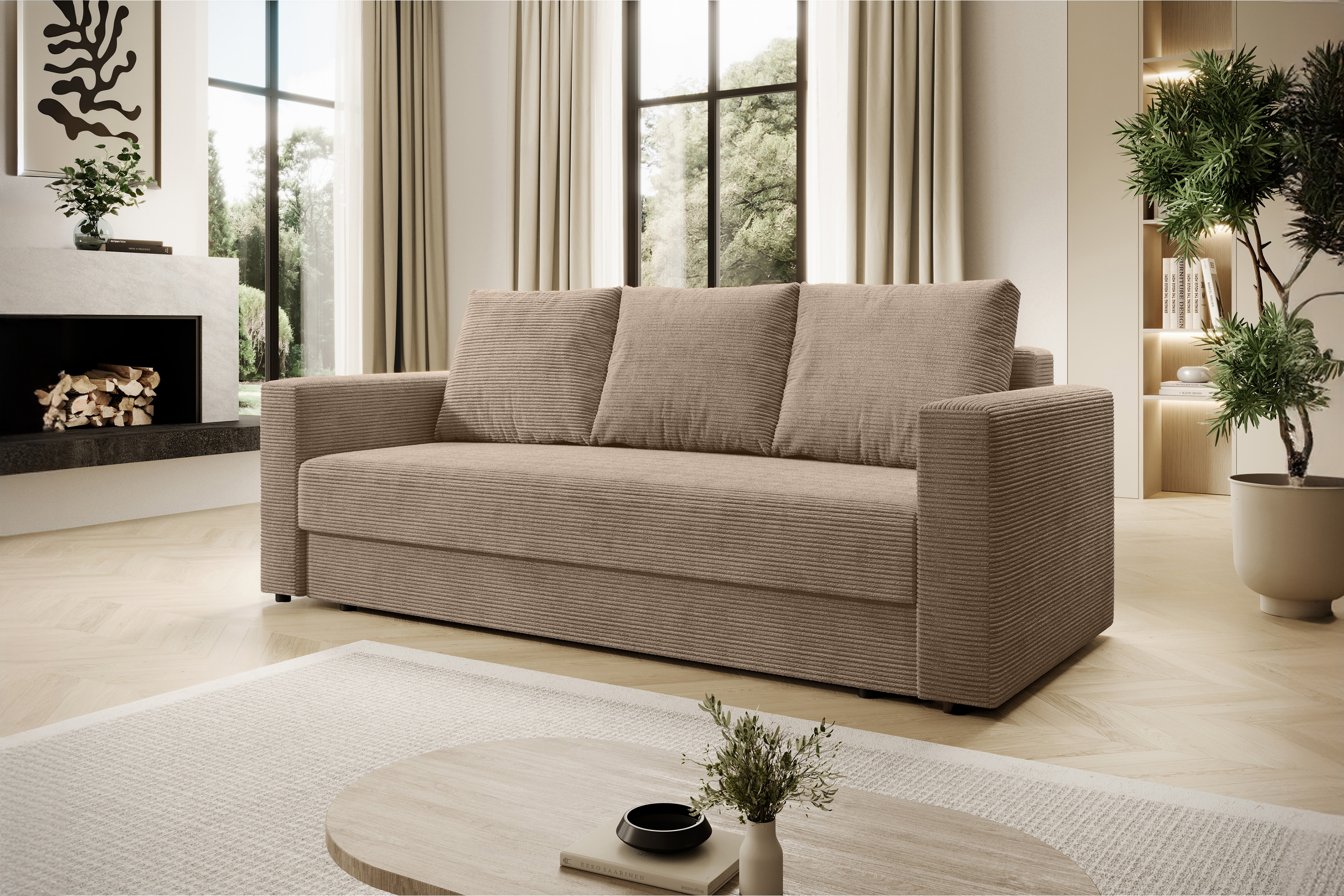 Rozkládací pohovka Bizon - béžový manšestr Lincoln 17 Pohovka rozkladana pro obývacího pokoje Bizon - béžová manšestr Lincoln 17