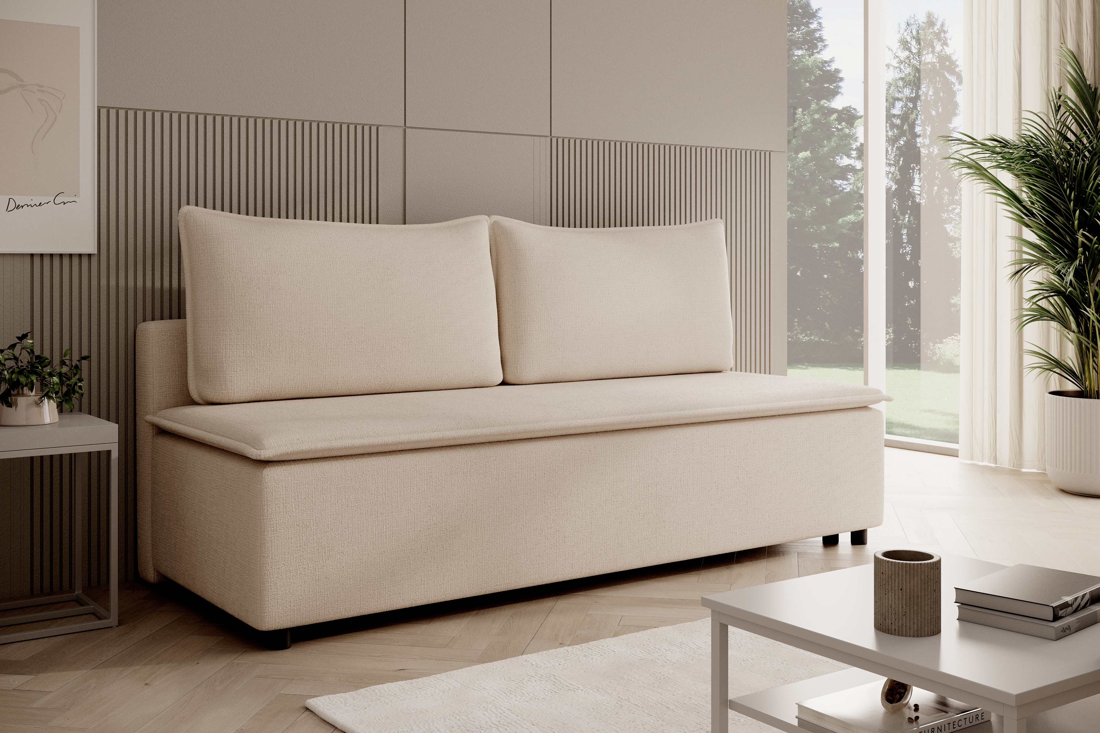 Rozkladacia pohovka Firioza - béžová žinylka Cremona 02 Pohovka rozkladana Firioza S vnútorným úložným priestorom- béžový šenil Cremona 02