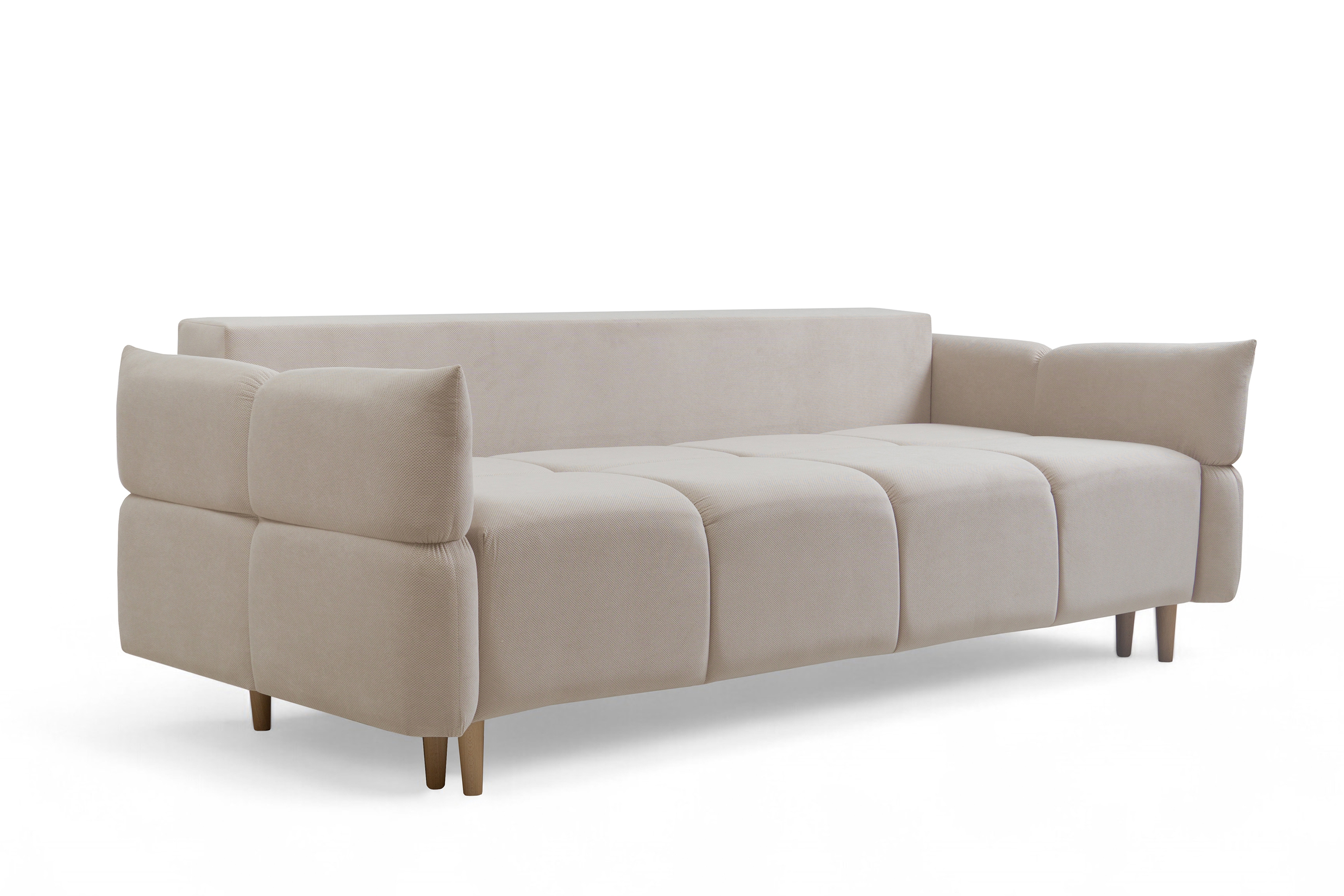 Rozkládací pohovka Fitelia s úložným prostorem - světle béžový samet Pretty 03 / nožky buk Pohovka rozkladana Fitelia s úložným prostorem- světlý béžová plusz Pretty 03 / buk 