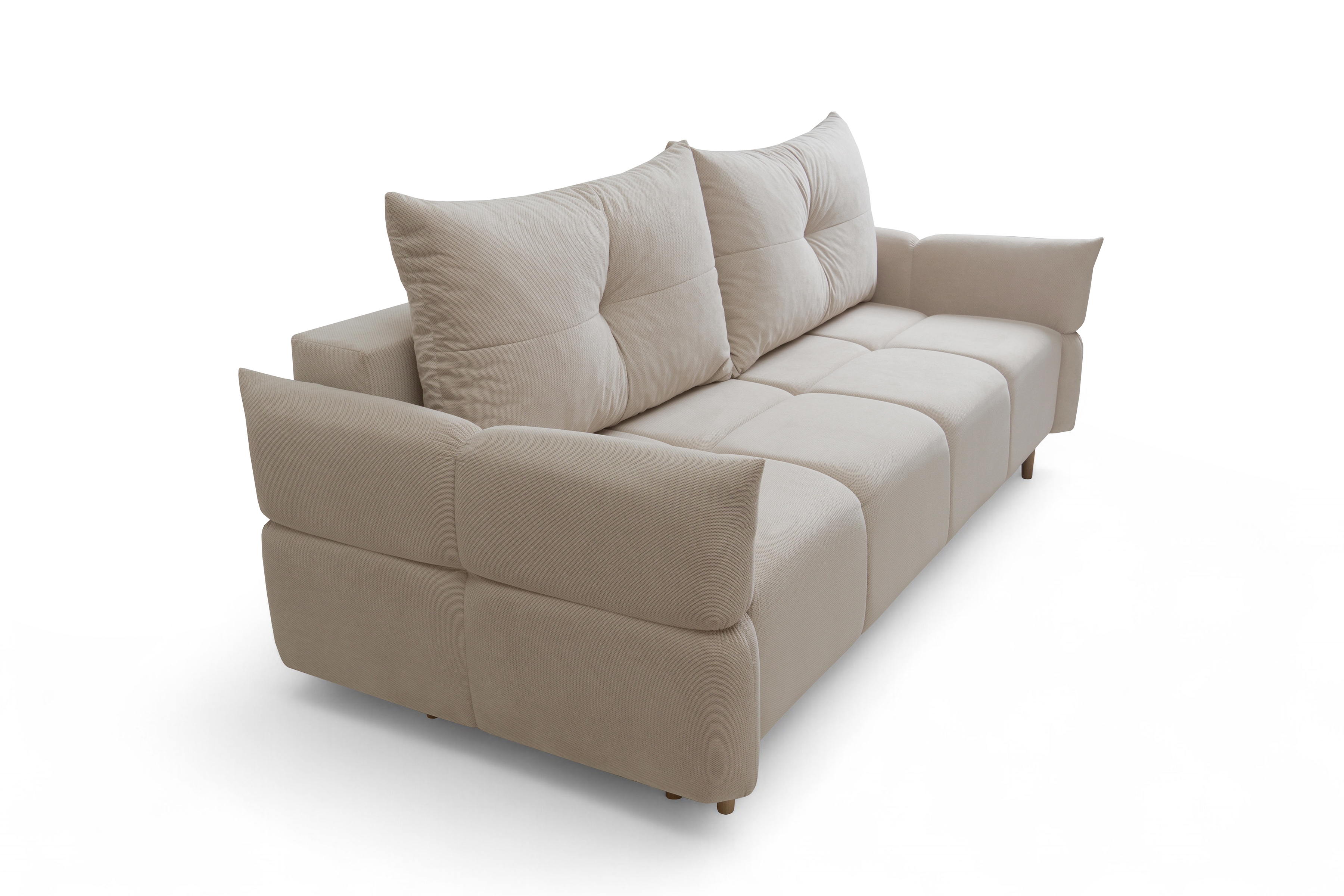 Rozkládací pohovka Fitelia s úložným prostorem - světle béžový samet Pretty 03 / nožky buk Pohovka rozkladana Fitelia s úložným prostorem- světlý béžová plusz Pretty 03 / buk 