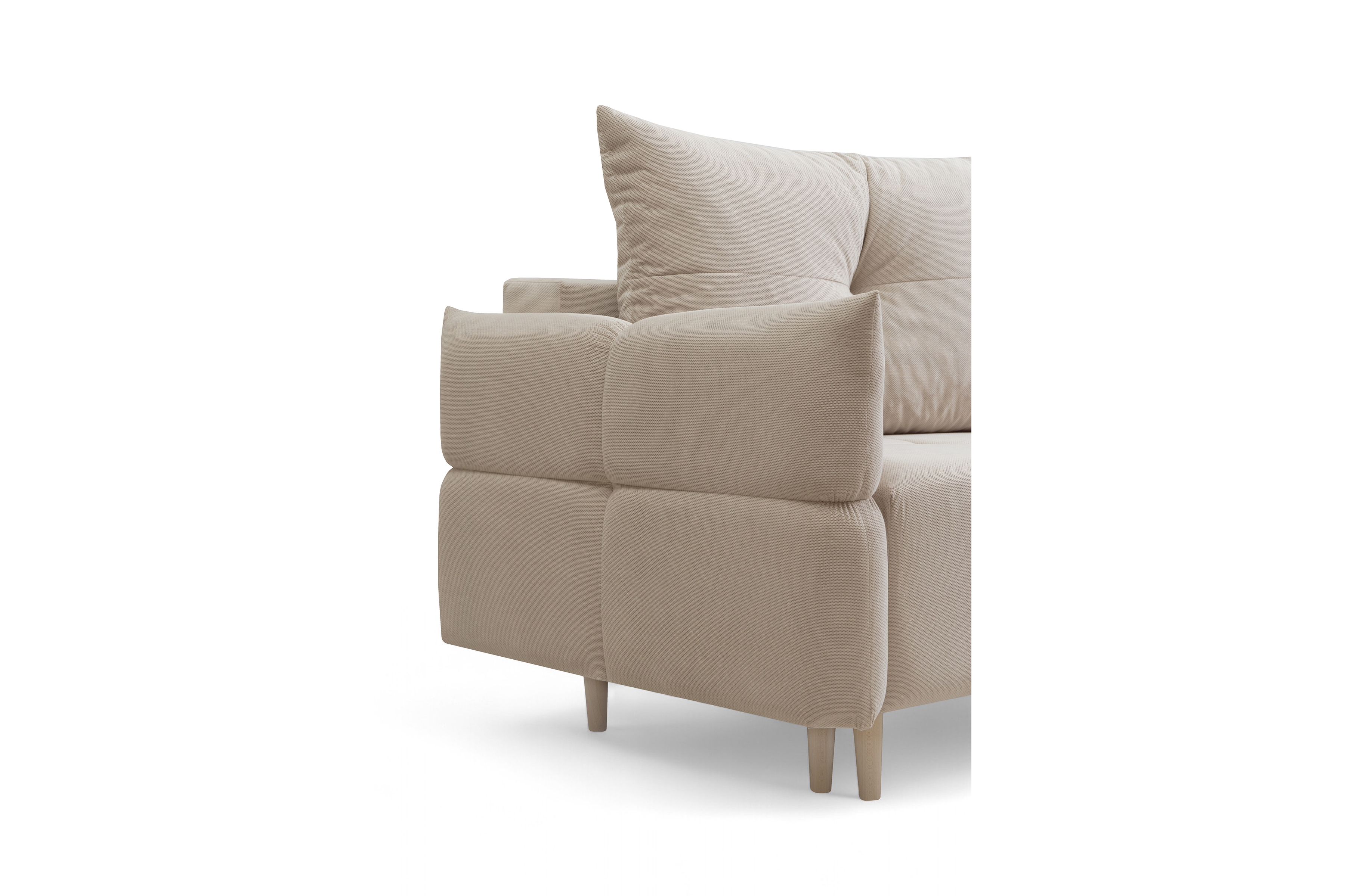 Rozkládací pohovka Fitelia s úložným prostorem - světle béžový samet Pretty 03 / nožky buk Pohovka rozkladana Fitelia s úložným prostorem- světlý béžová plusz Pretty 03 / buk 