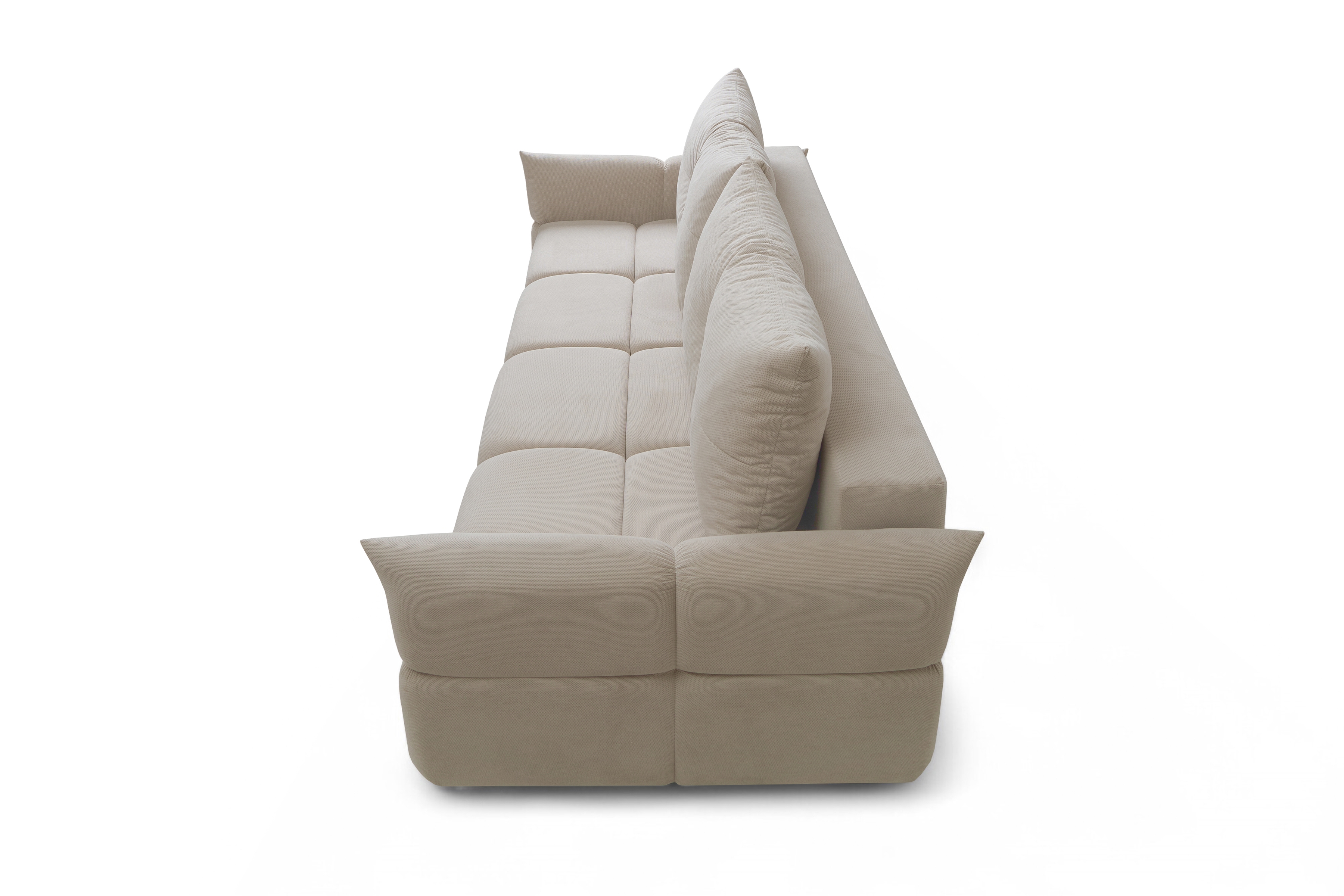 Rozkládací pohovka Fitelia s úložným prostorem - světle béžový samet Pretty 03 / nožky buk Pohovka rozkladana Fitelia s úložným prostorem- světlý béžová plusz Pretty 03 / buk 