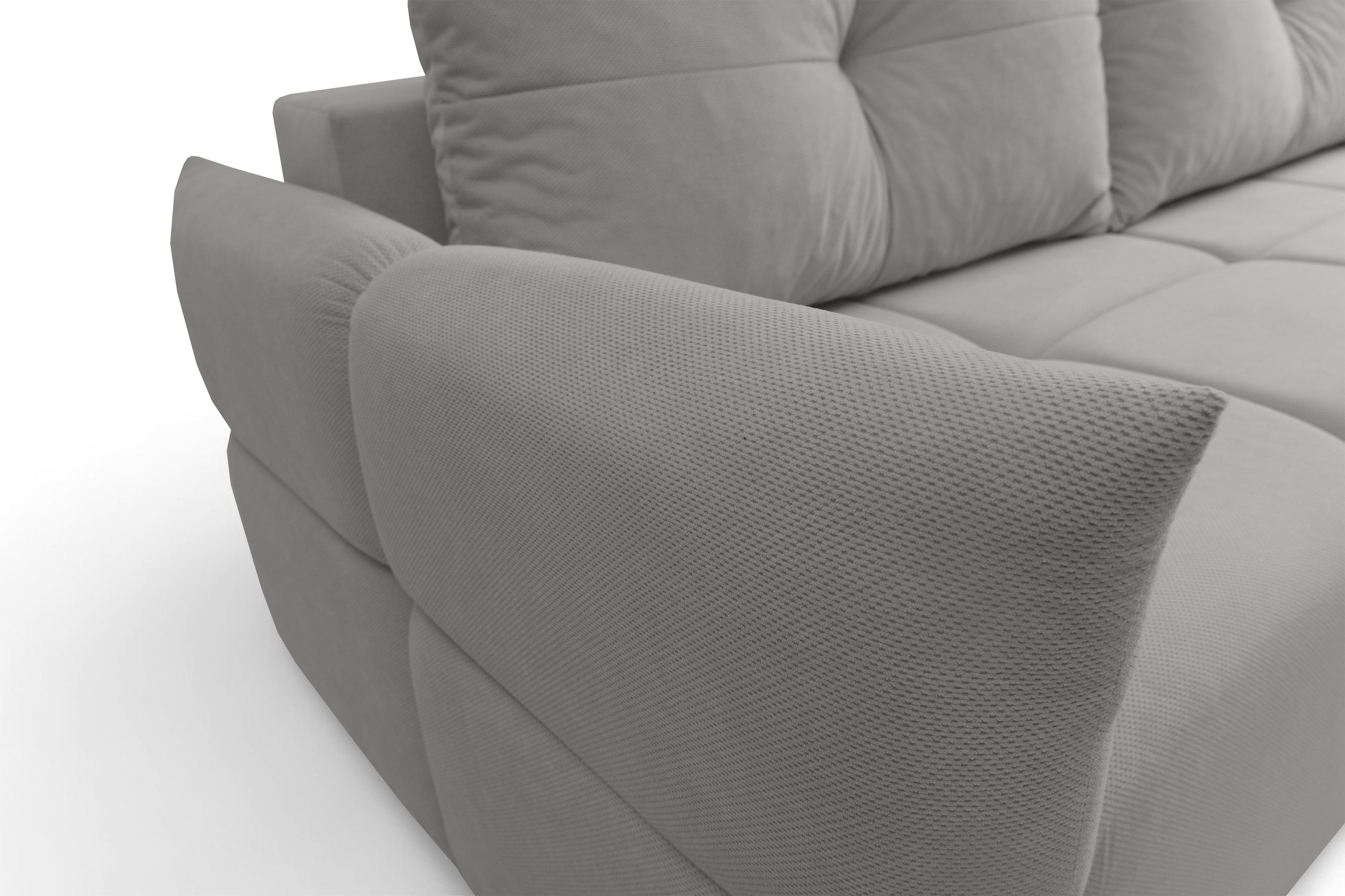 Rozkladacia pohovka Fitelia s úložným priestorom – popolavý plyš Pretty 16 / bukové nožičky Pohovka rozkladana Fitelia S vnútorným úložným priestorom- Popolový plusz Pretty 16 / buk 