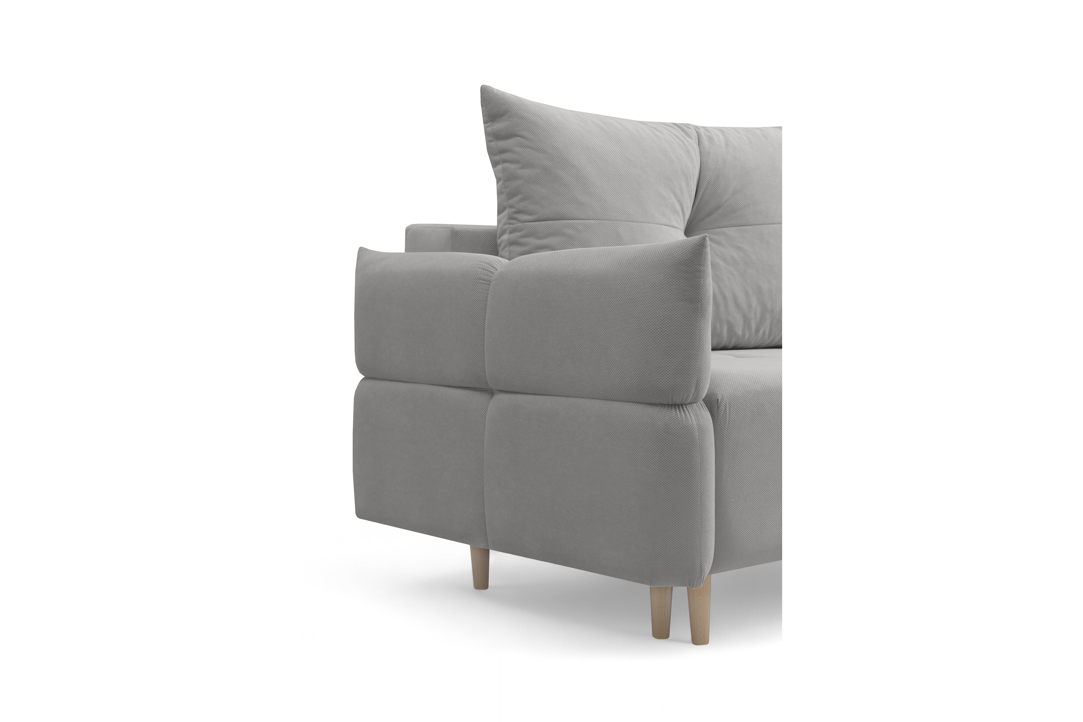 Rozkladacia pohovka Fitelia s úložným priestorom – popolavý plyš Pretty 16 / bukové nožičky Pohovka rozkladana Fitelia S vnútorným úložným priestorom- Popolový plusz Pretty 16 / buk 