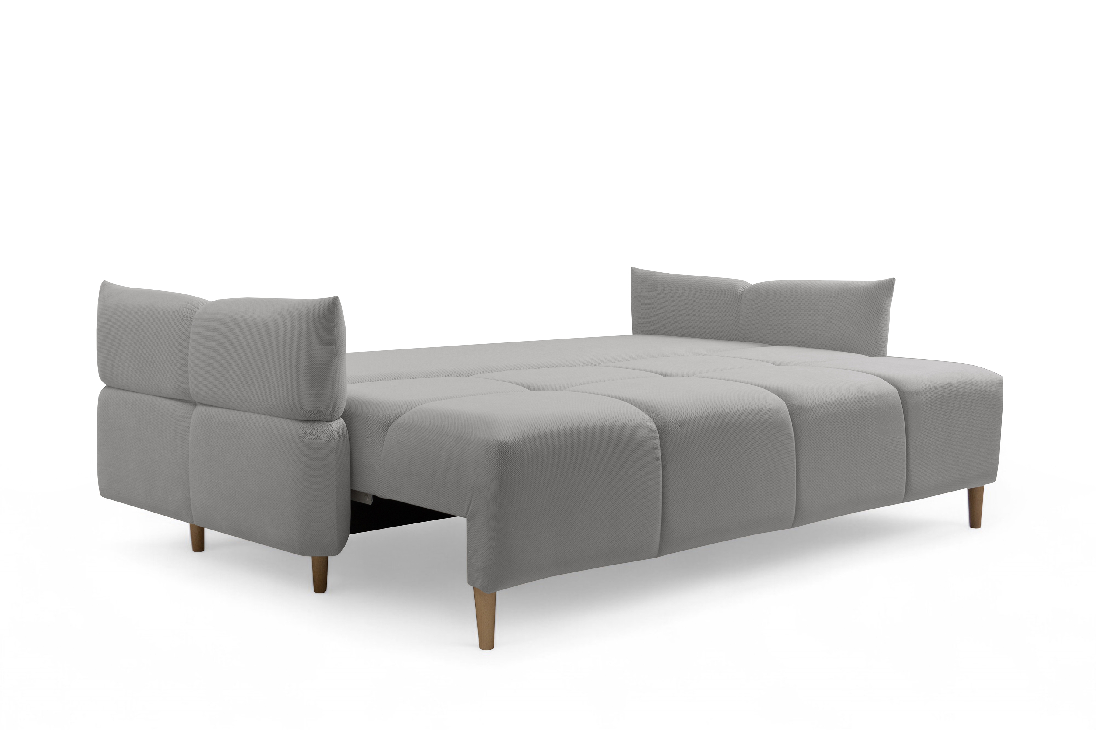 Rozkladacia pohovka Fitelia s úložným priestorom – popolavý plyš Pretty 16 / bukové nožičky Pohovka rozkladana Fitelia S vnútorným úložným priestorom- Popolový plusz Pretty 16 / buk 