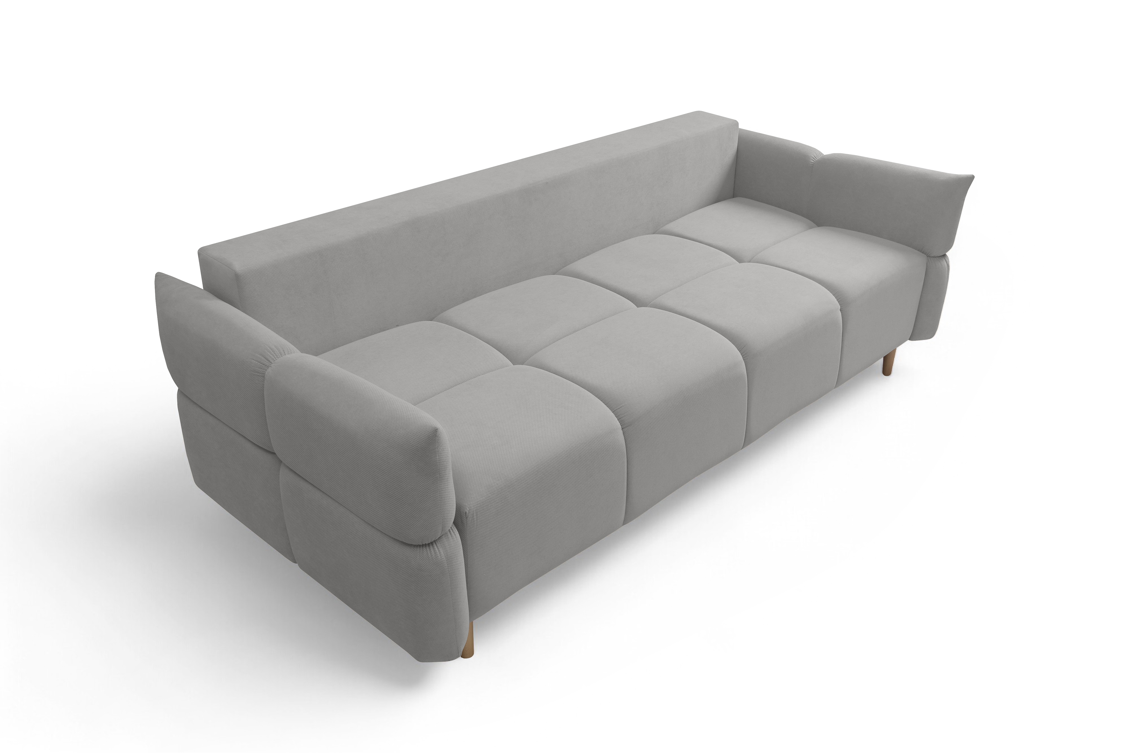 Rozkladacia pohovka Fitelia s úložným priestorom – popolavý plyš Pretty 16 / bukové nožičky Pohovka rozkladana Fitelia S vnútorným úložným priestorom- Popolový plusz Pretty 16 / buk 