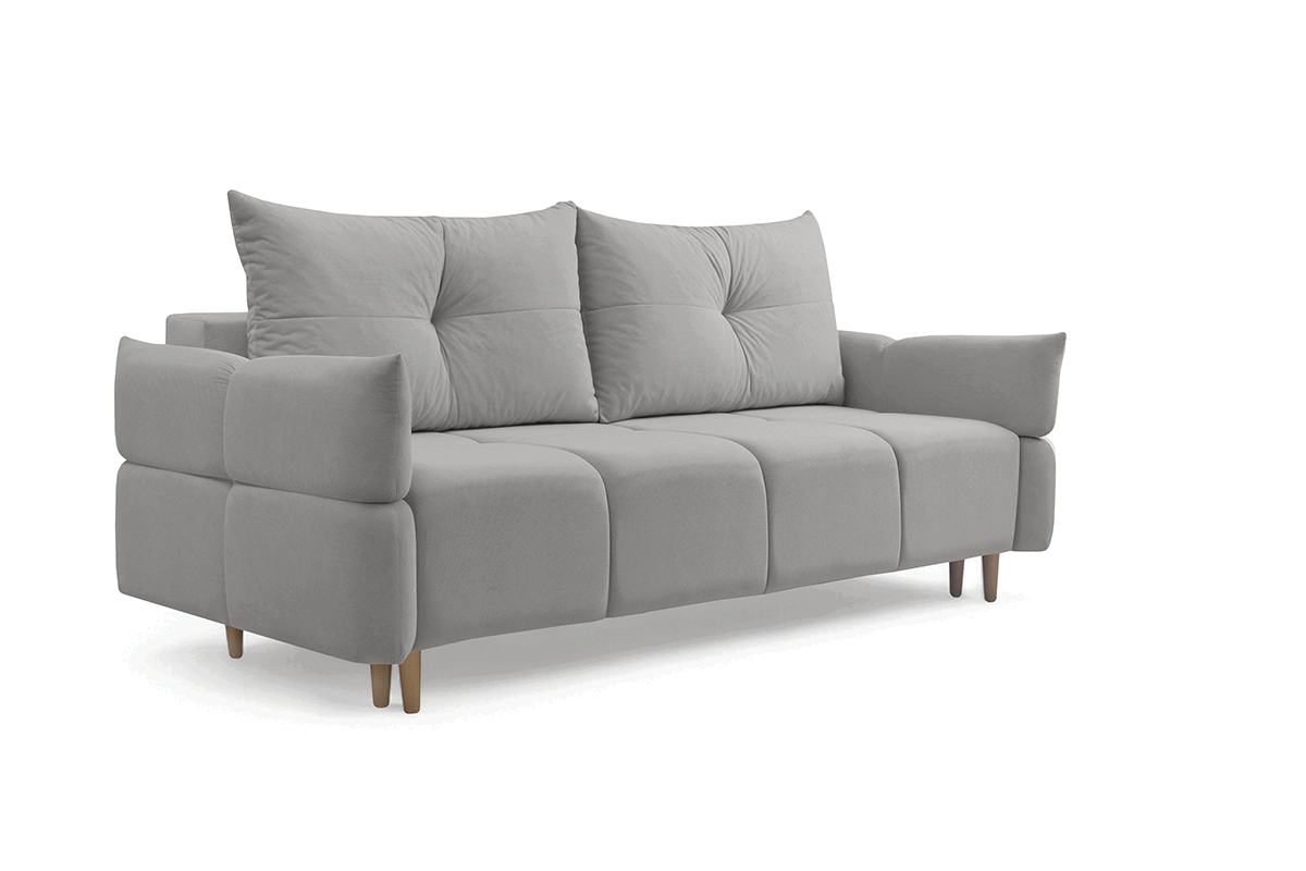 Rozkladacia pohovka Fitelia s úložným priestorom – popolavý plyš Pretty 16 / bukové nožičky Pohovka rozkladana Fitelia S vnútorným úložným priestorom- Popolový plusz Pretty 16 / buk 