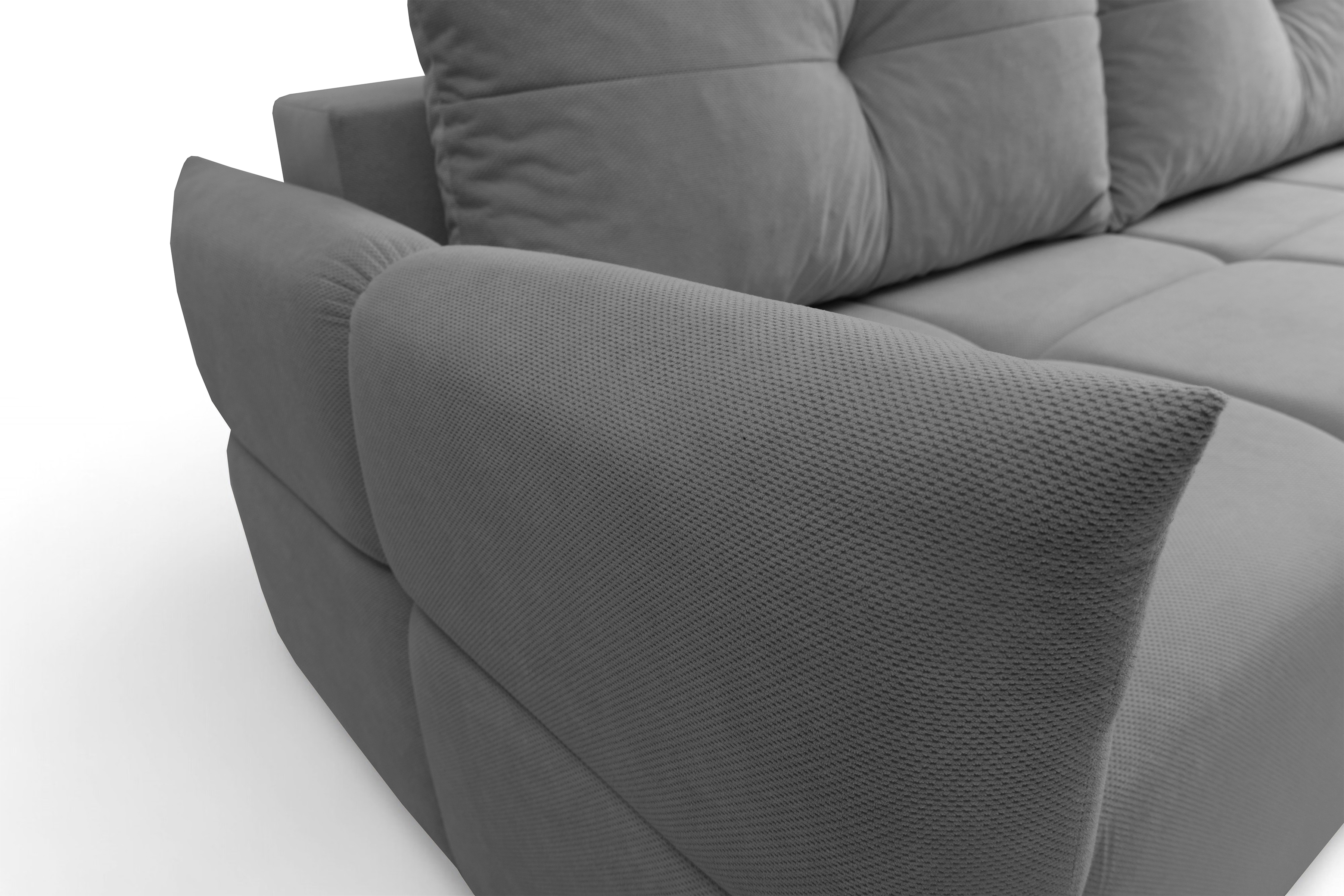 Rozkládací pohovka Fitelia s úložným prostorem - šedý samet Pretty 17 / nožky buk Pohovka rozkladana Fitelia s úložným prostorem- šedá plusz Pretty 17 / buk 