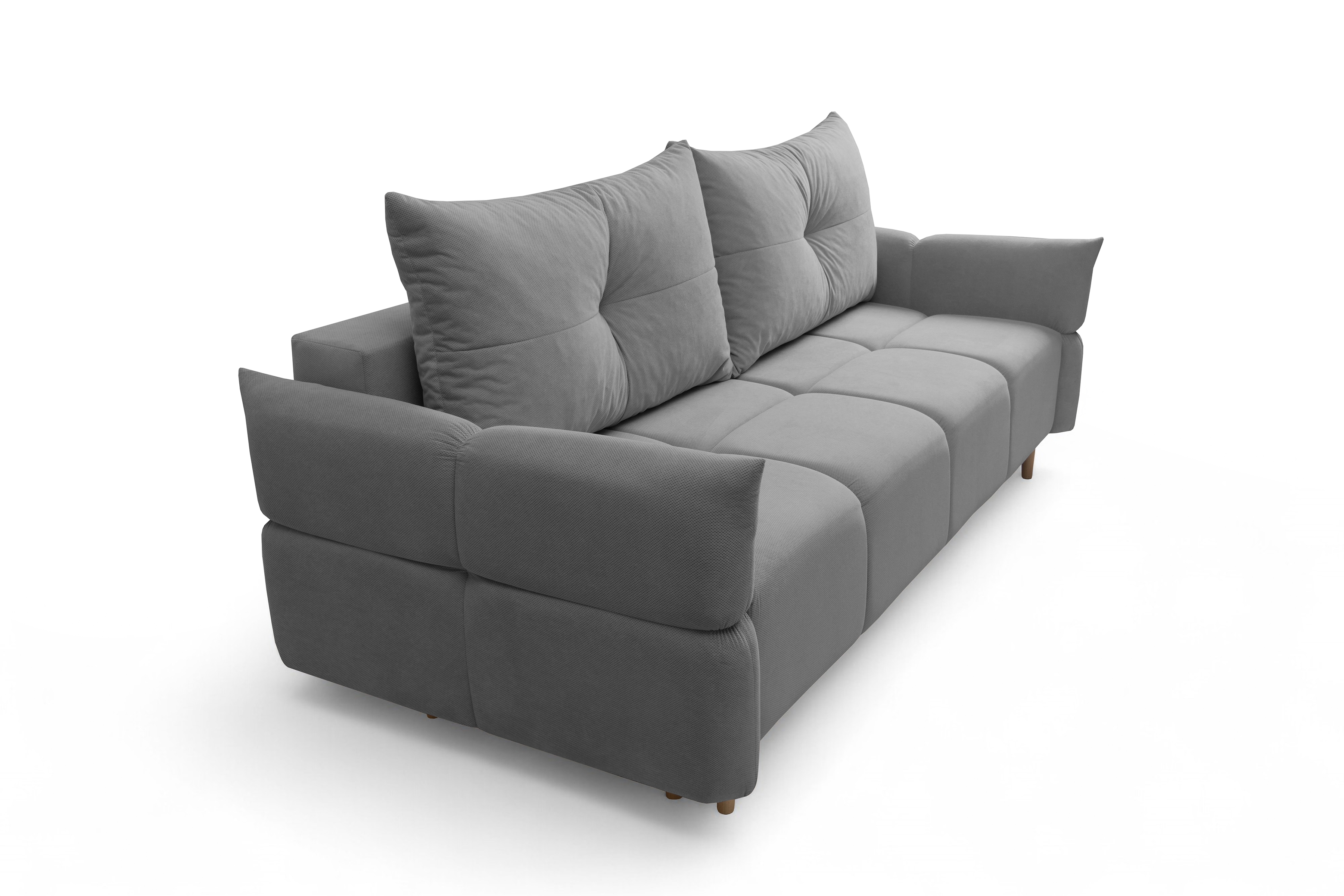 Rozkládací pohovka Fitelia s úložným prostorem - šedý samet Pretty 17 / nožky buk Pohovka rozkladana Fitelia s úložným prostorem- šedá plusz Pretty 17 / buk 