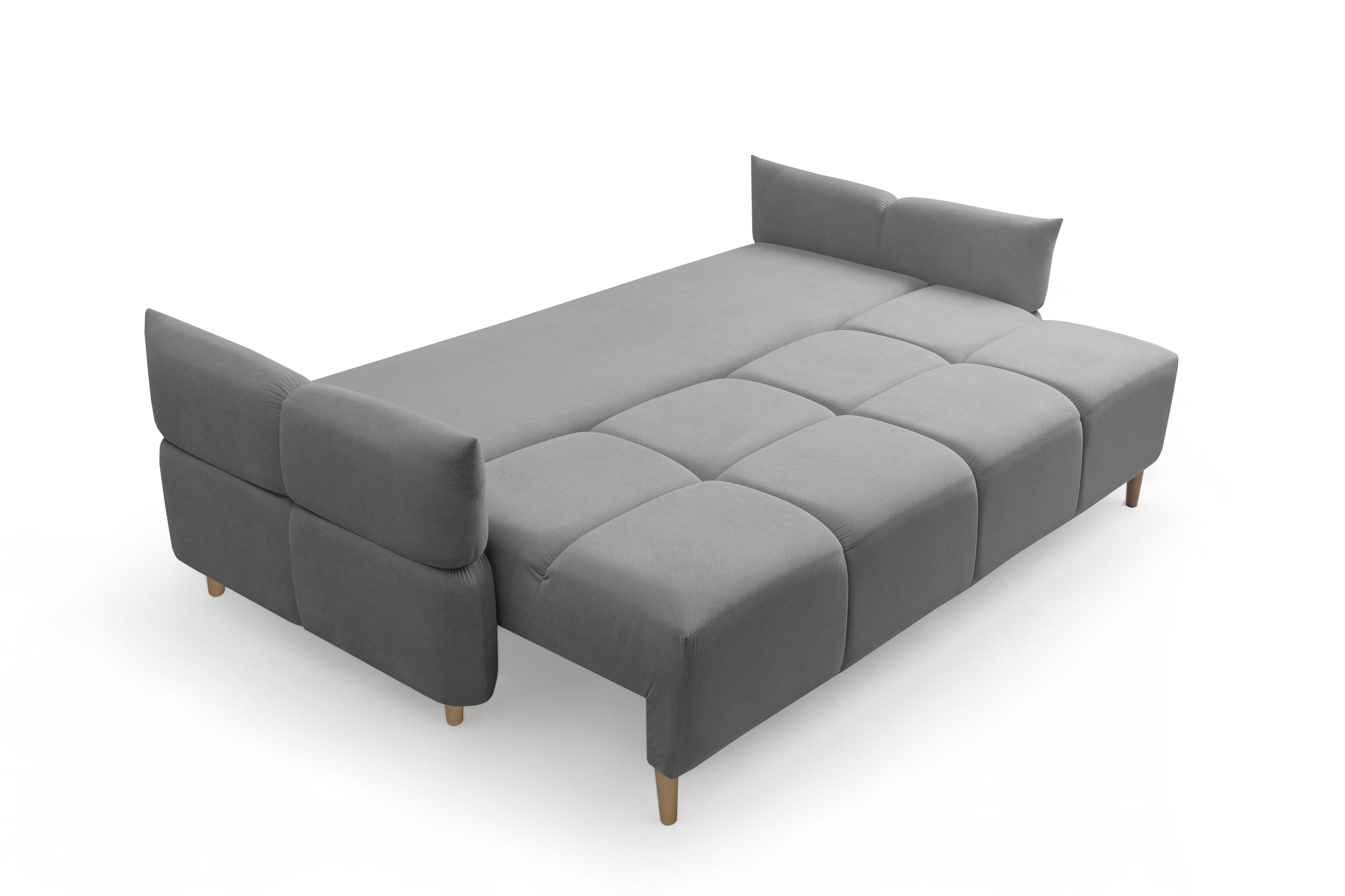 Rozkládací pohovka Fitelia s úložným prostorem - šedý samet Pretty 17 / nožky buk Pohovka rozkladana Fitelia s úložným prostorem- šedá plusz Pretty 17 / buk 