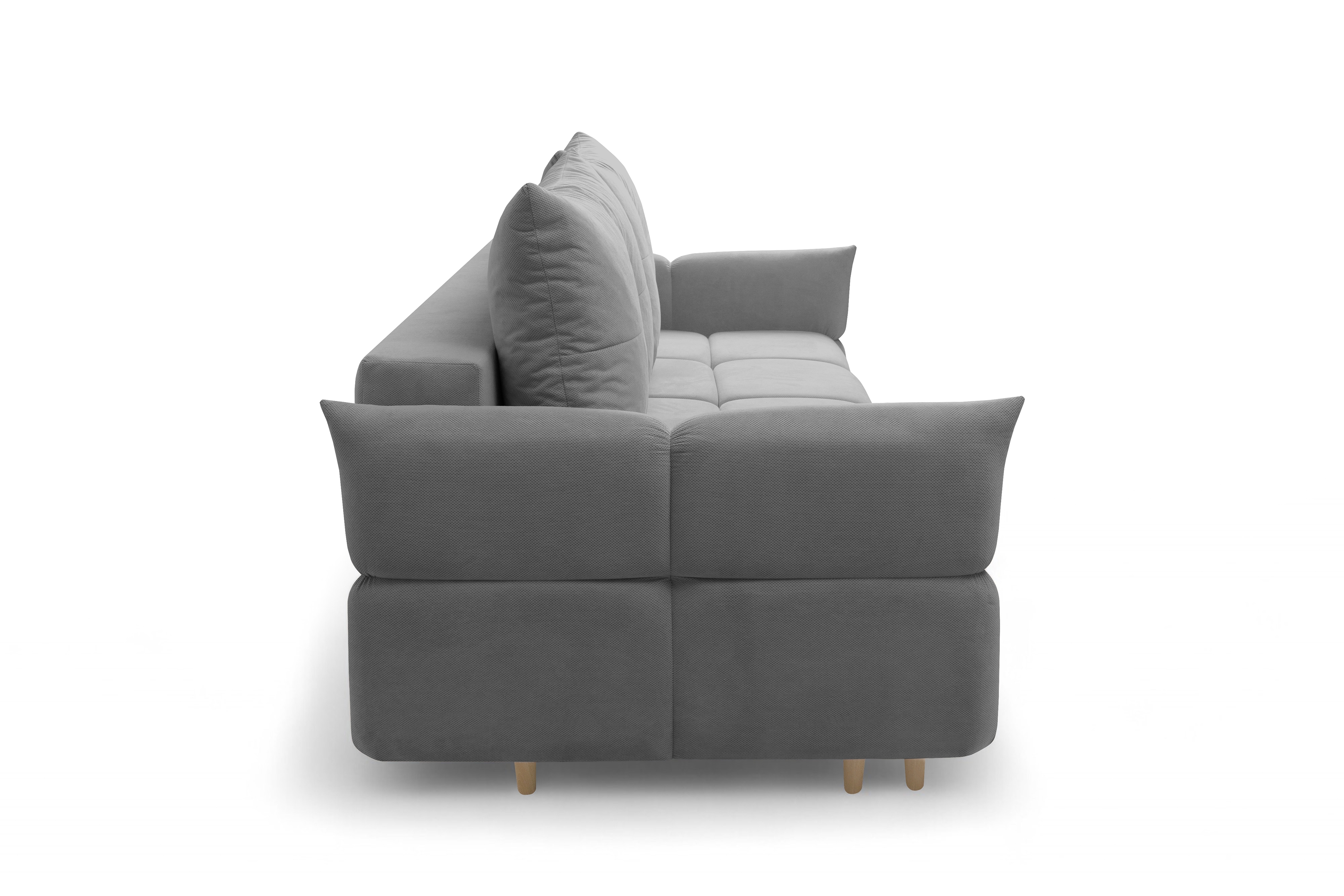 Rozkládací pohovka Fitelia s úložným prostorem - šedý samet Pretty 17 / nožky buk Pohovka rozkladana Fitelia s úložným prostorem- šedá plusz Pretty 17 / buk 